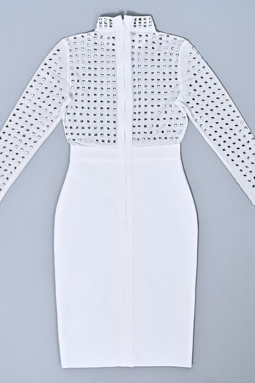 Hazel Long Sleeve Bodycon Dress - White Pearl