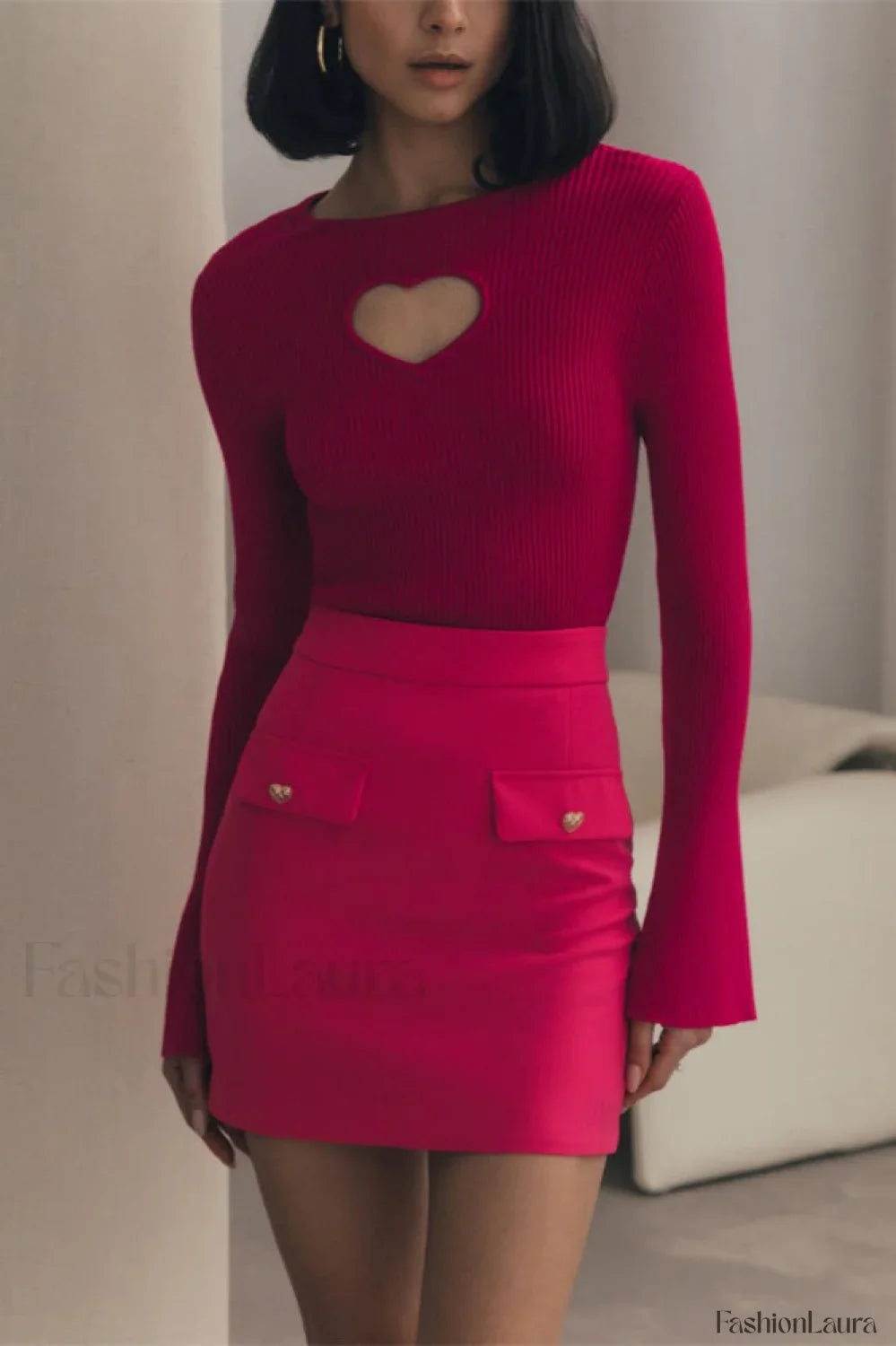 Heart Cutout Slim Fit Knit Sweater