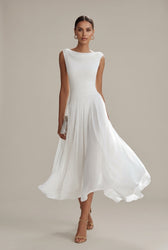Chiffon Cowl Neck Sleeveless Pleated Midi Dress