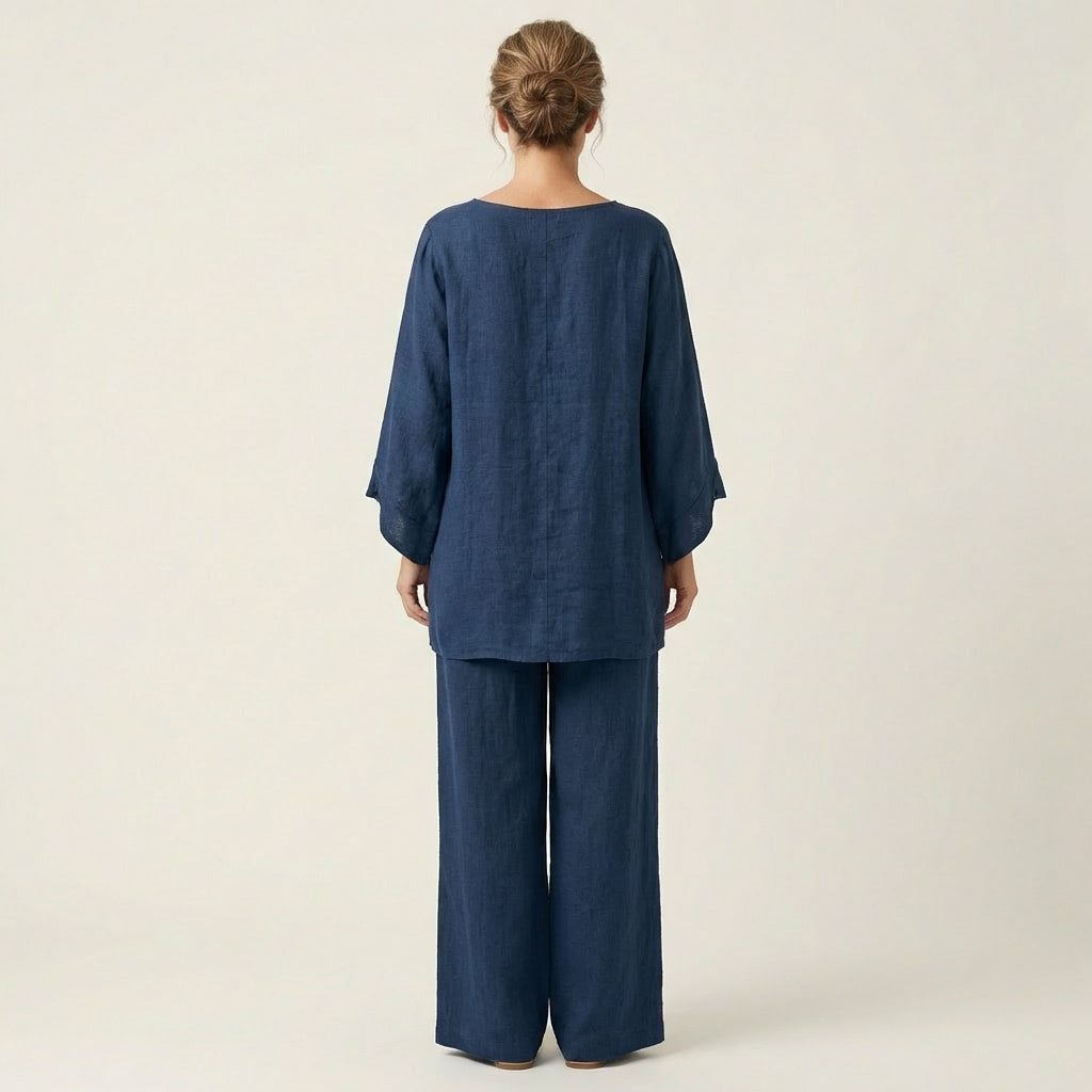 Linen Look Asymmetric Hem Top and Wide Leg Pants Two Piece Set