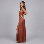 Satin Square Neck Spaghetti Strap High Split Maxi Dress 2