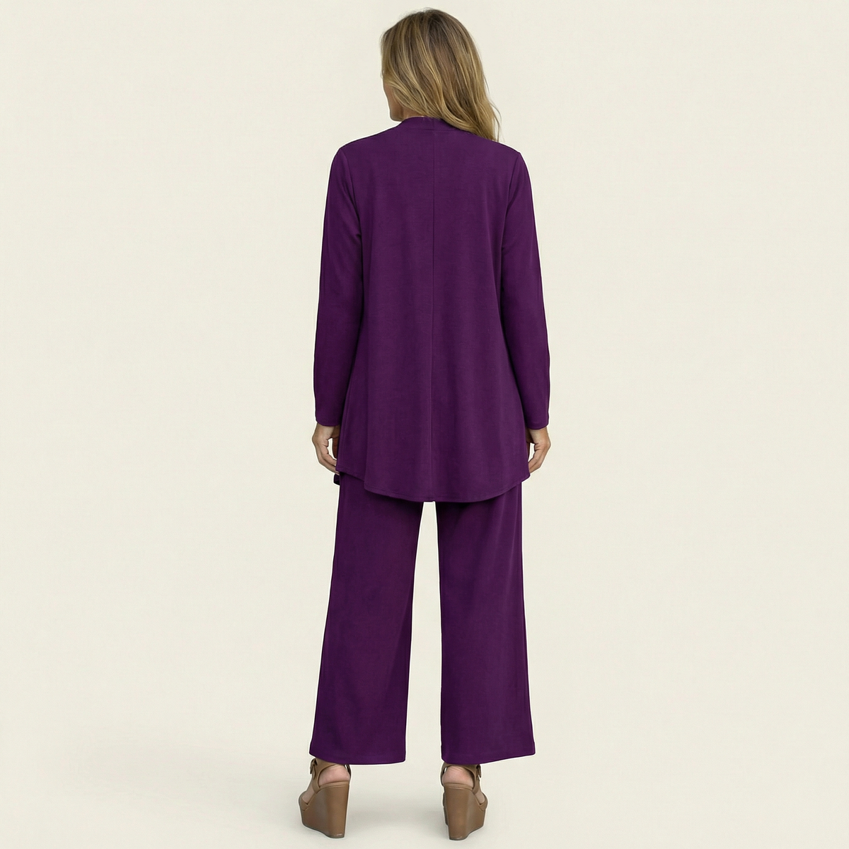 Open Front Cardigan Top and Wide Leg Pants Three Piece Set