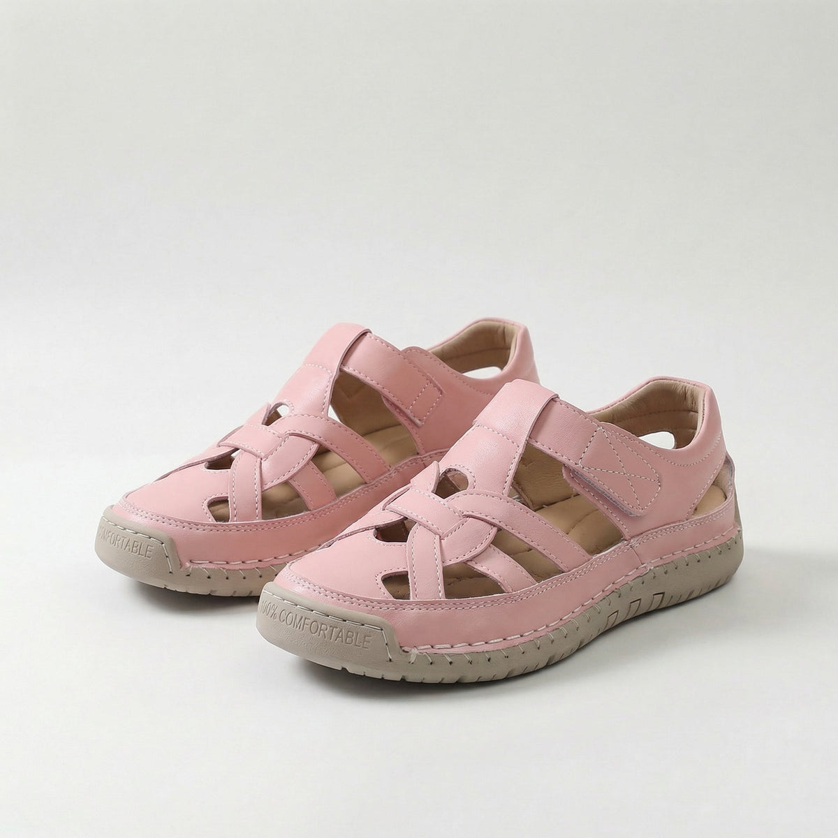 Closed Toe Cut Out Hook and Loop Fisherman Sandals