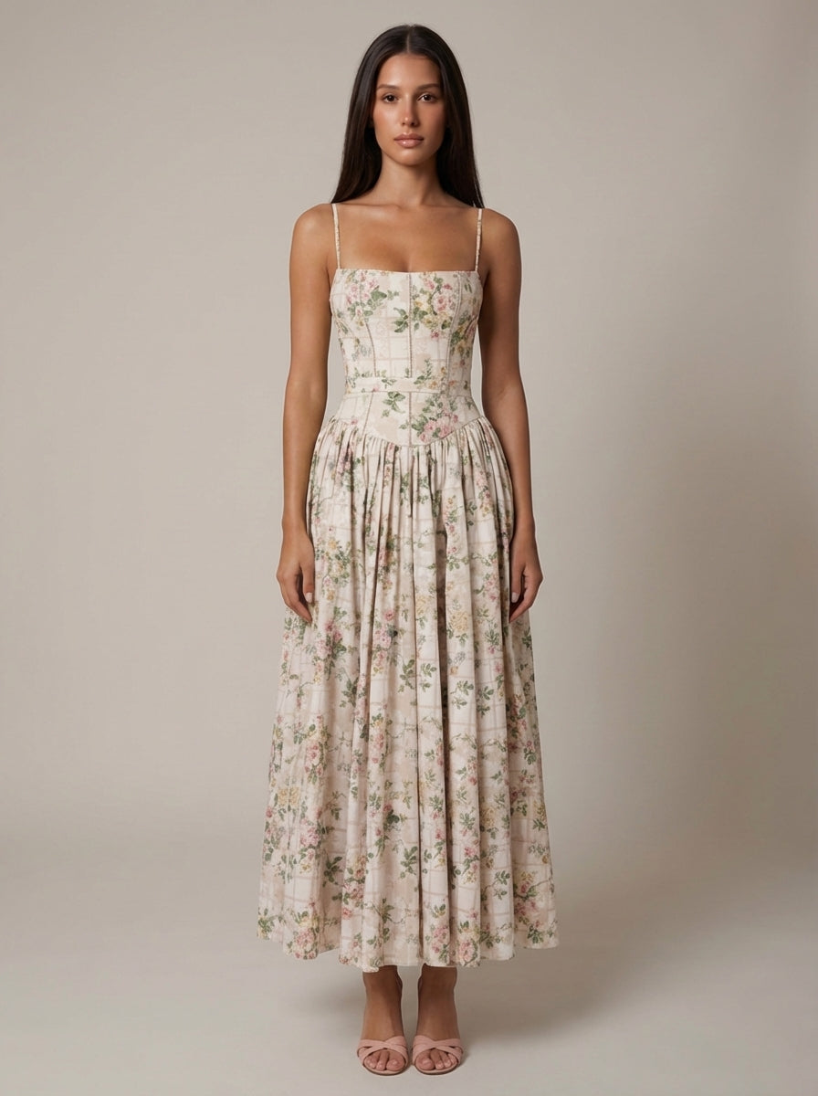 Floral Spaghetti Strap Corset Maxi Dress 7
