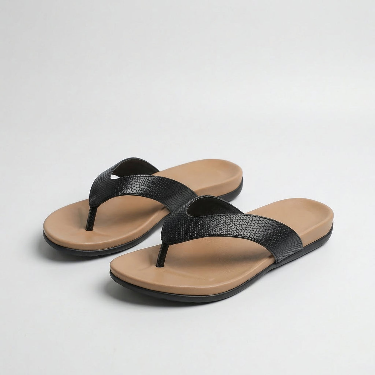 Faux Leather Thong Footbed Flip Flop Sandals