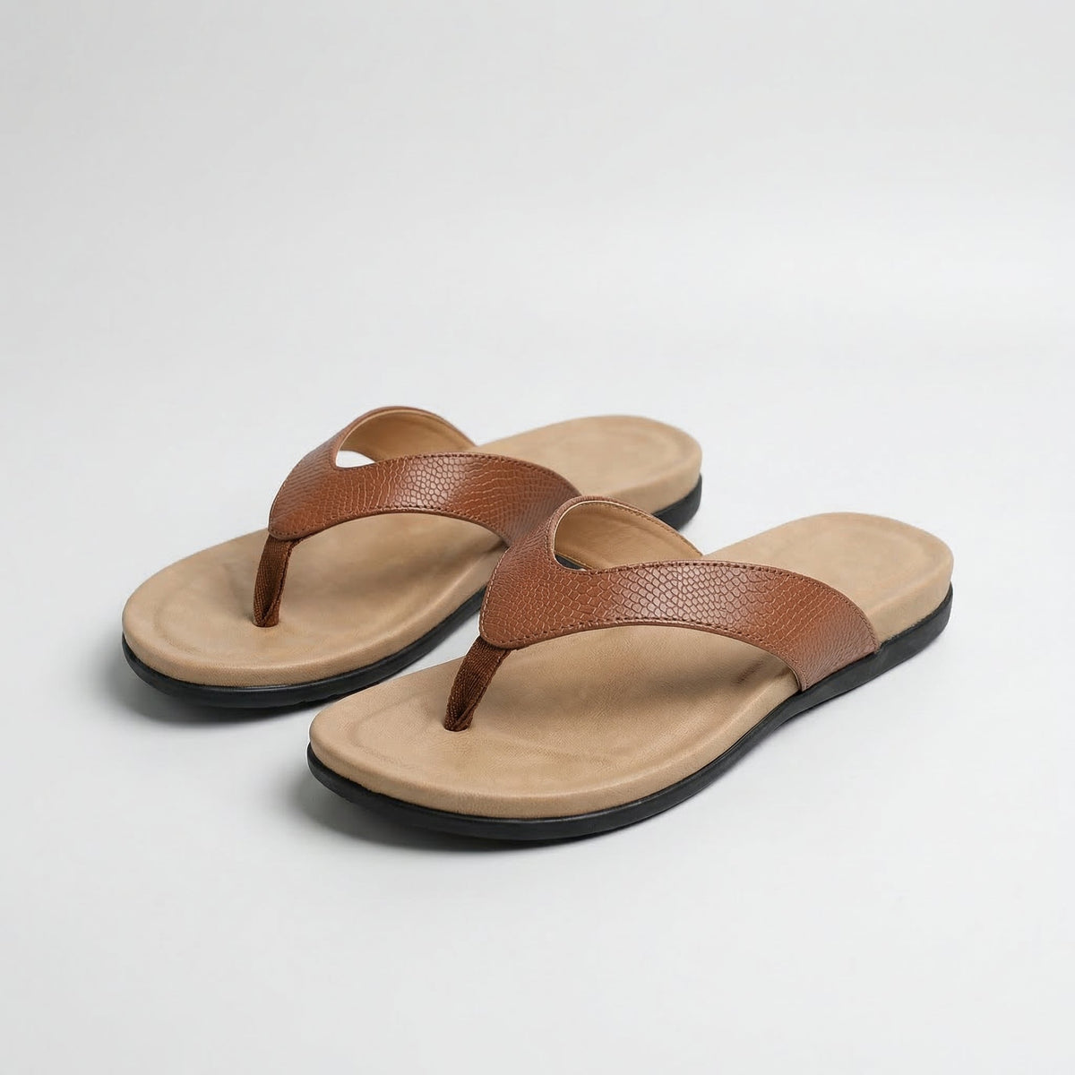 Faux Leather Thong Footbed Flip Flop Sandals