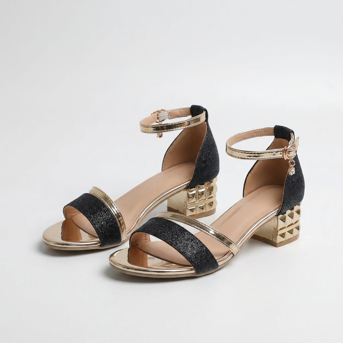 Open Toe Ankle Strap Block Heel Sandals