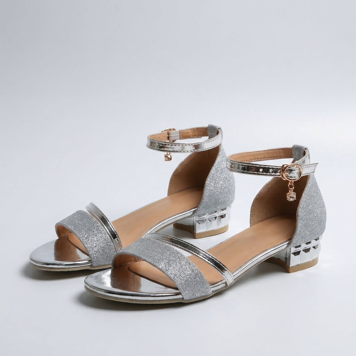Open Toe Ankle Strap Block Heel Sandals