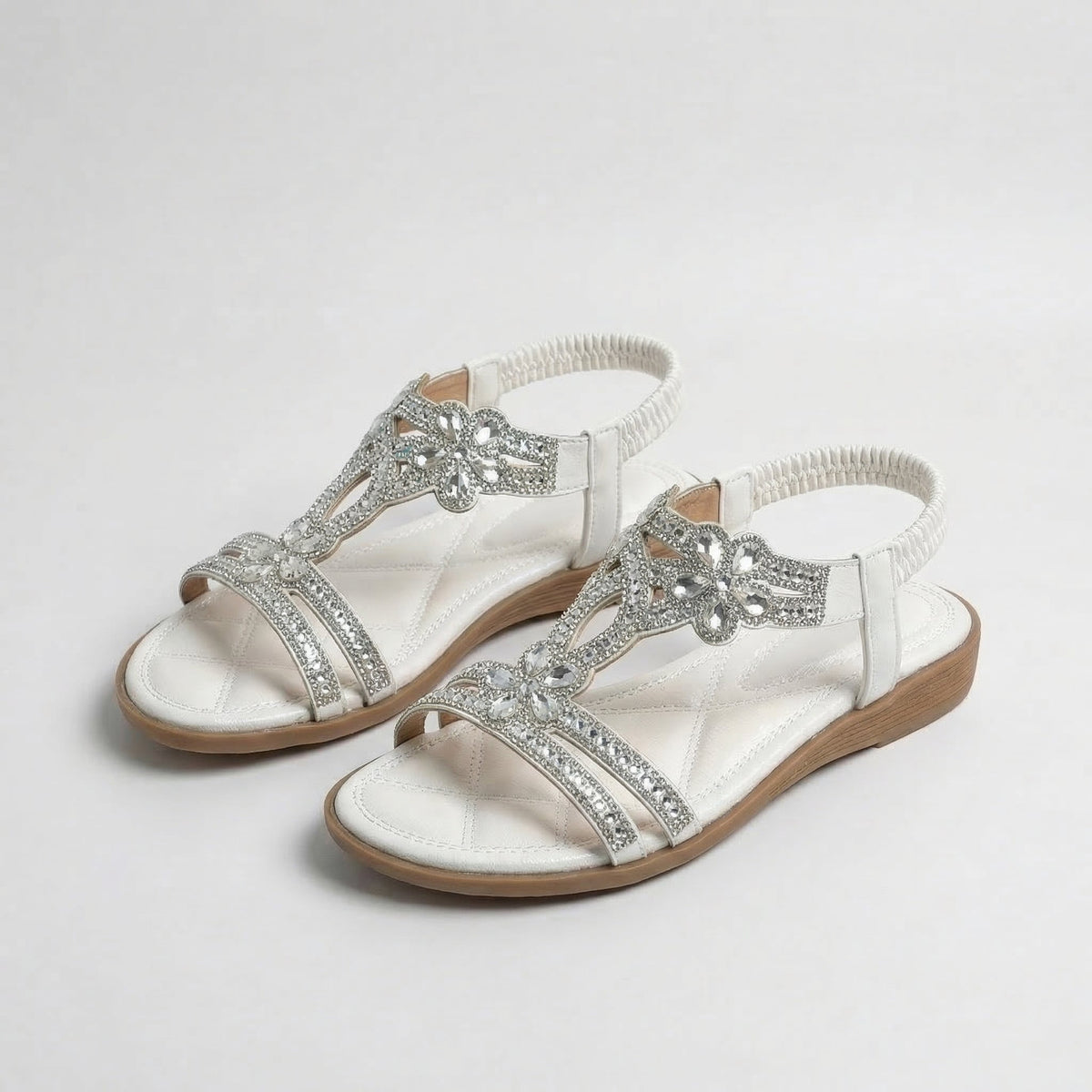 Open Toe Rhinestone Embellished Flat Sandals