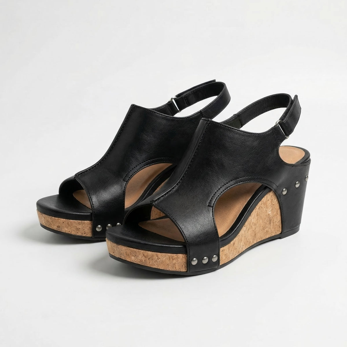 Peep Toe Cut Out Slingback Cork Wedge Sandals