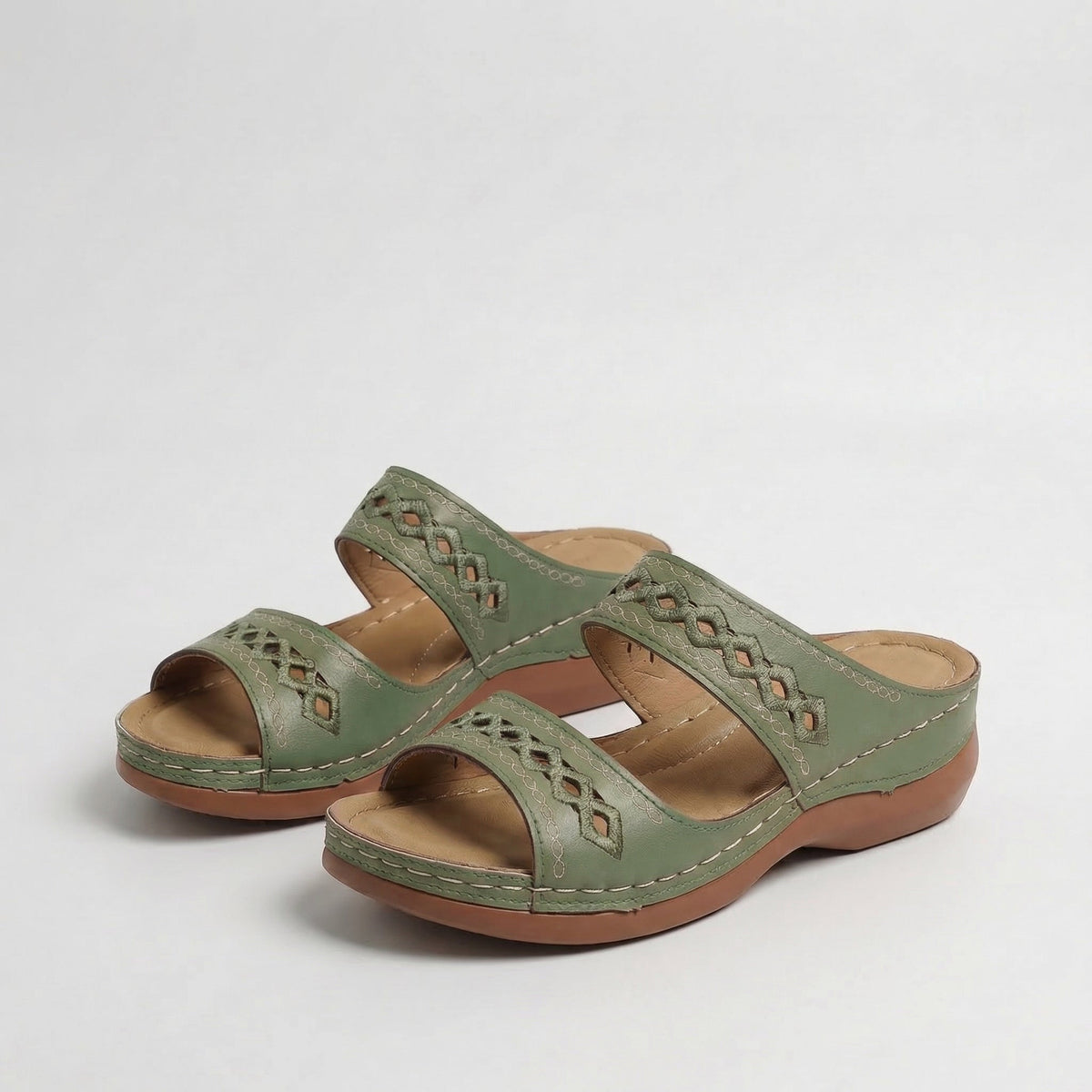 Peep Toe Cutout Double Band Wedge Slide Sandals