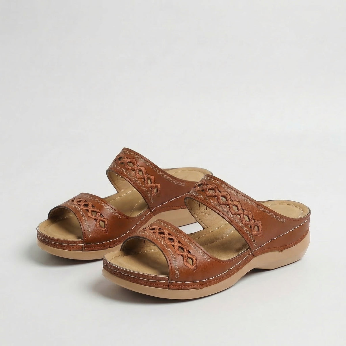 Peep Toe Cutout Double Band Wedge Slide Sandals