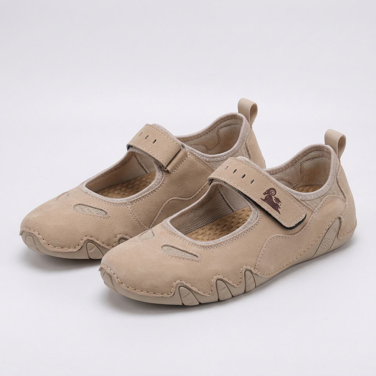 Round Toe Hook and Loop Strap Flats
