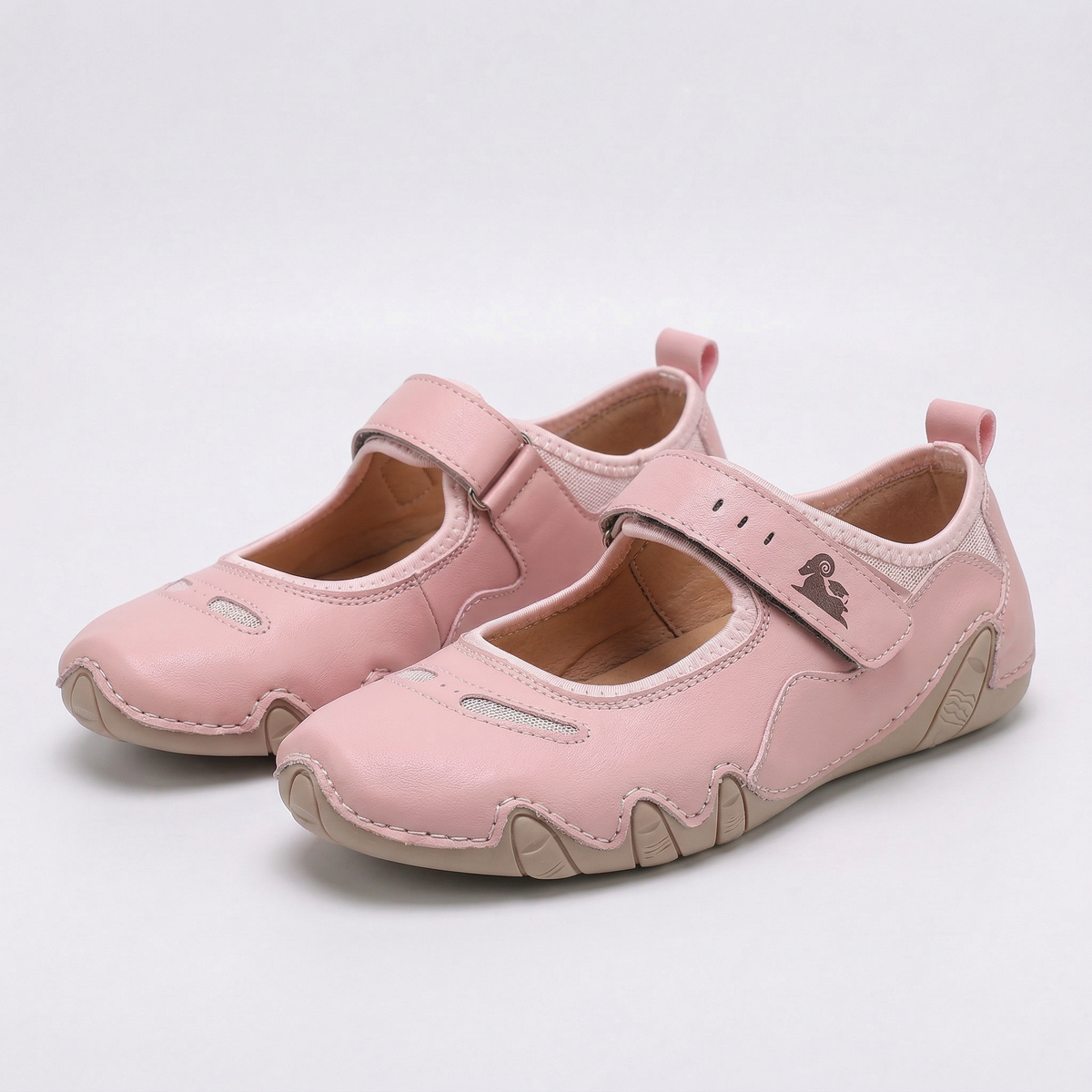 Round Toe Hook and Loop Strap Flats