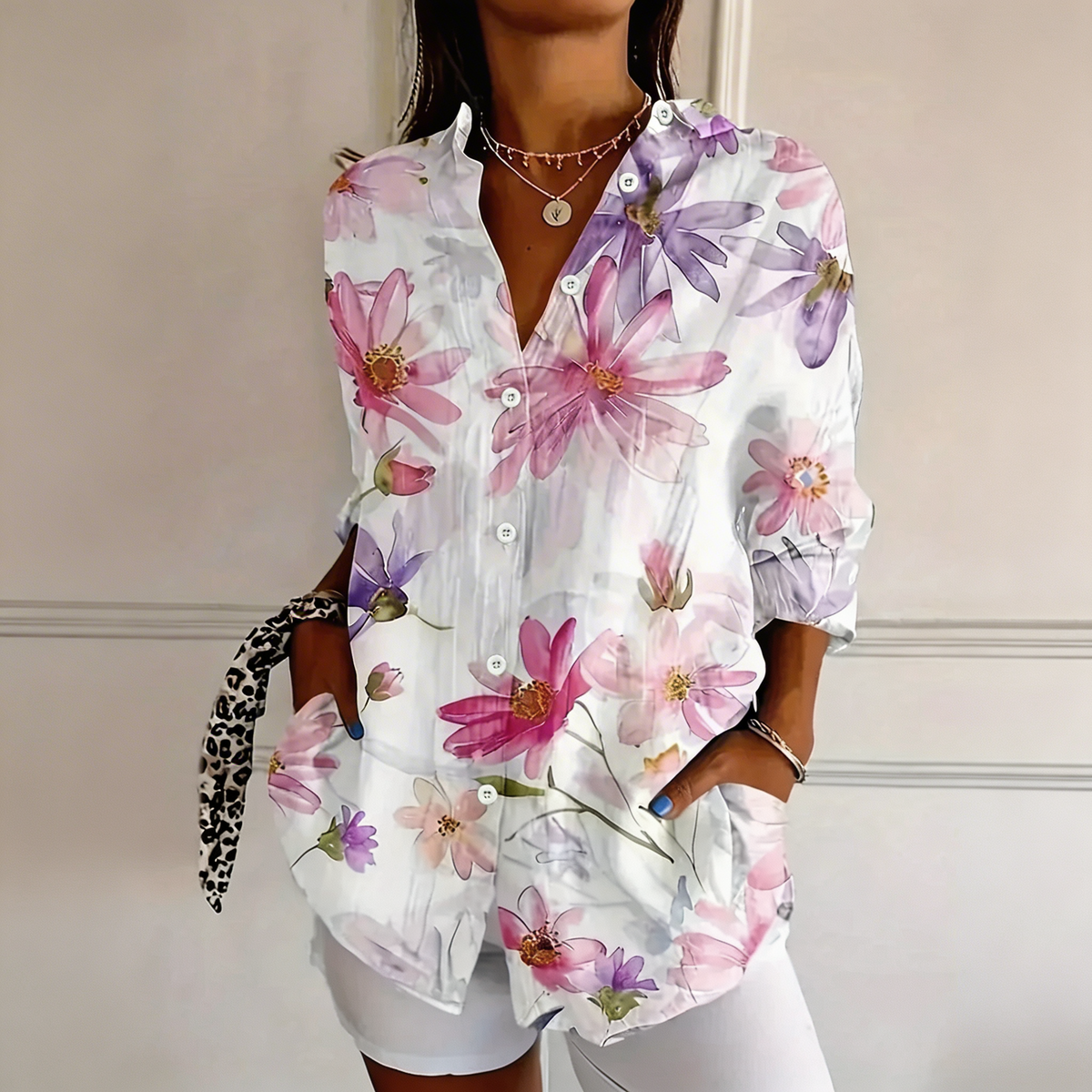 Floral Print Collared Long Sleeve Button Shirt