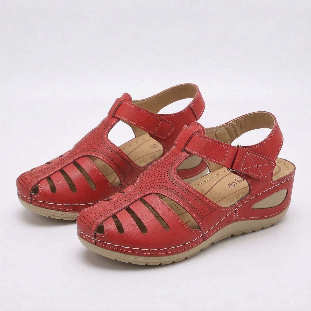 Closed Toe Cut Out Hook and Loop Wedge Sandals