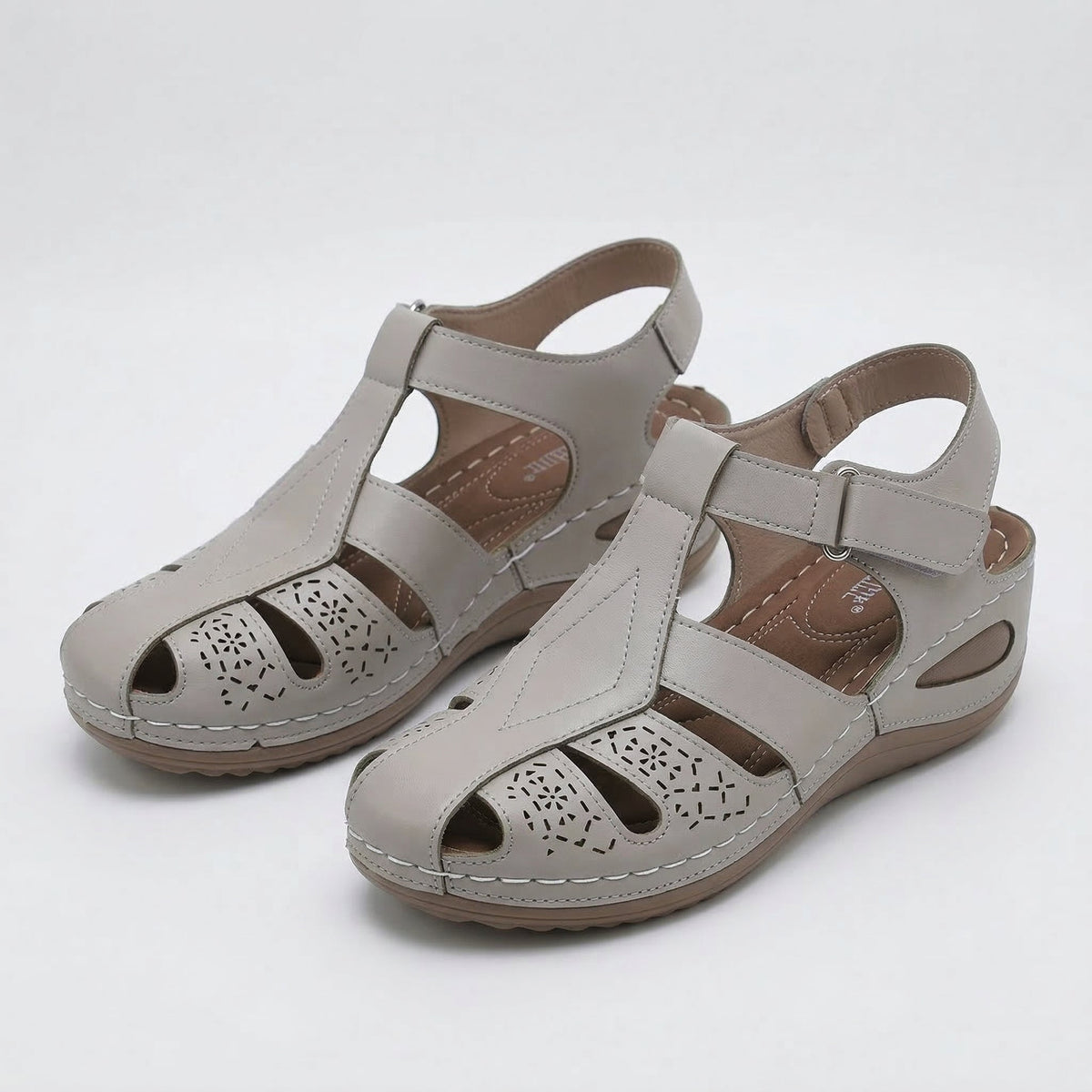 Closed Toe Cut Out Hook and Loop Wedge Sandals