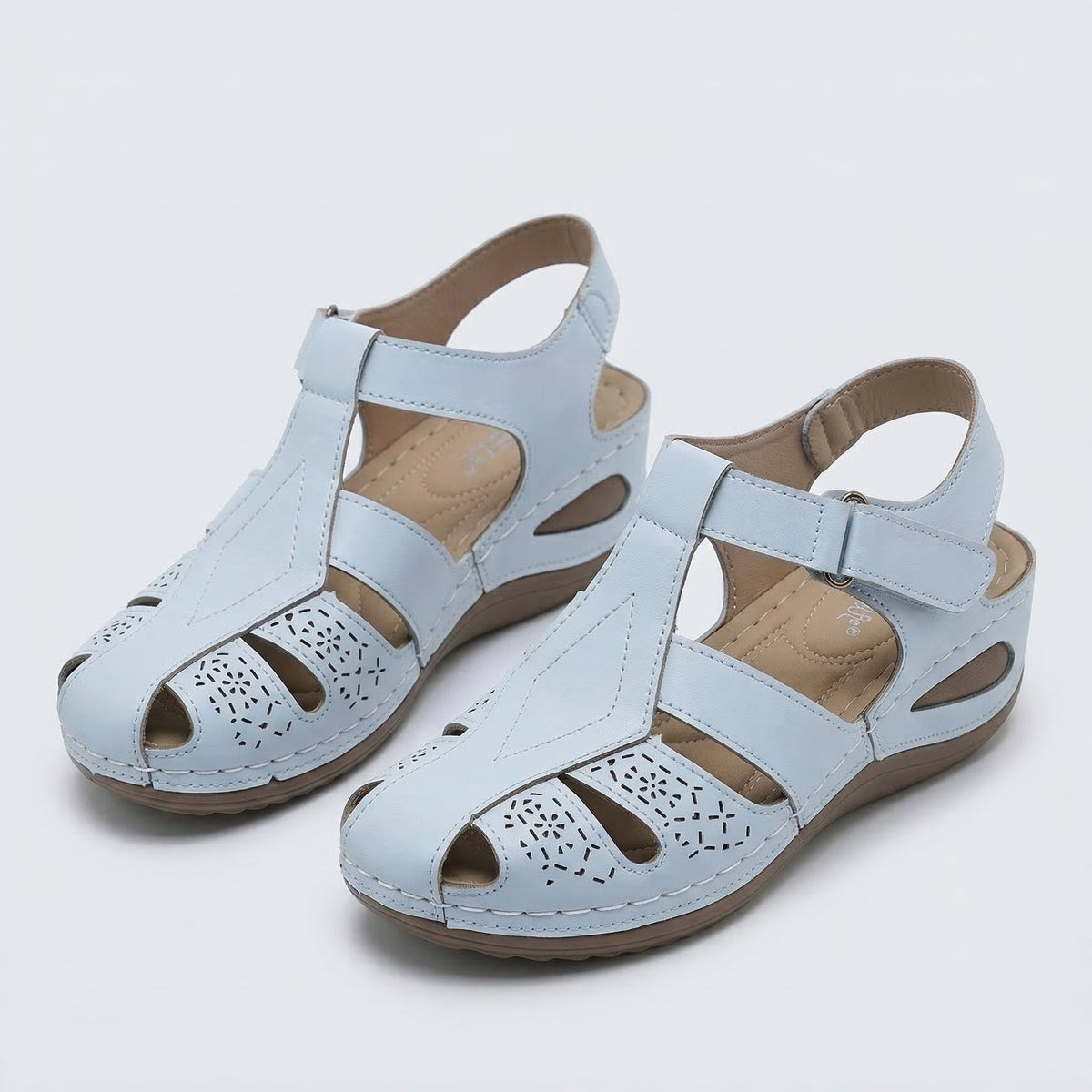 Closed Toe Cut Out Hook and Loop Wedge Sandals
