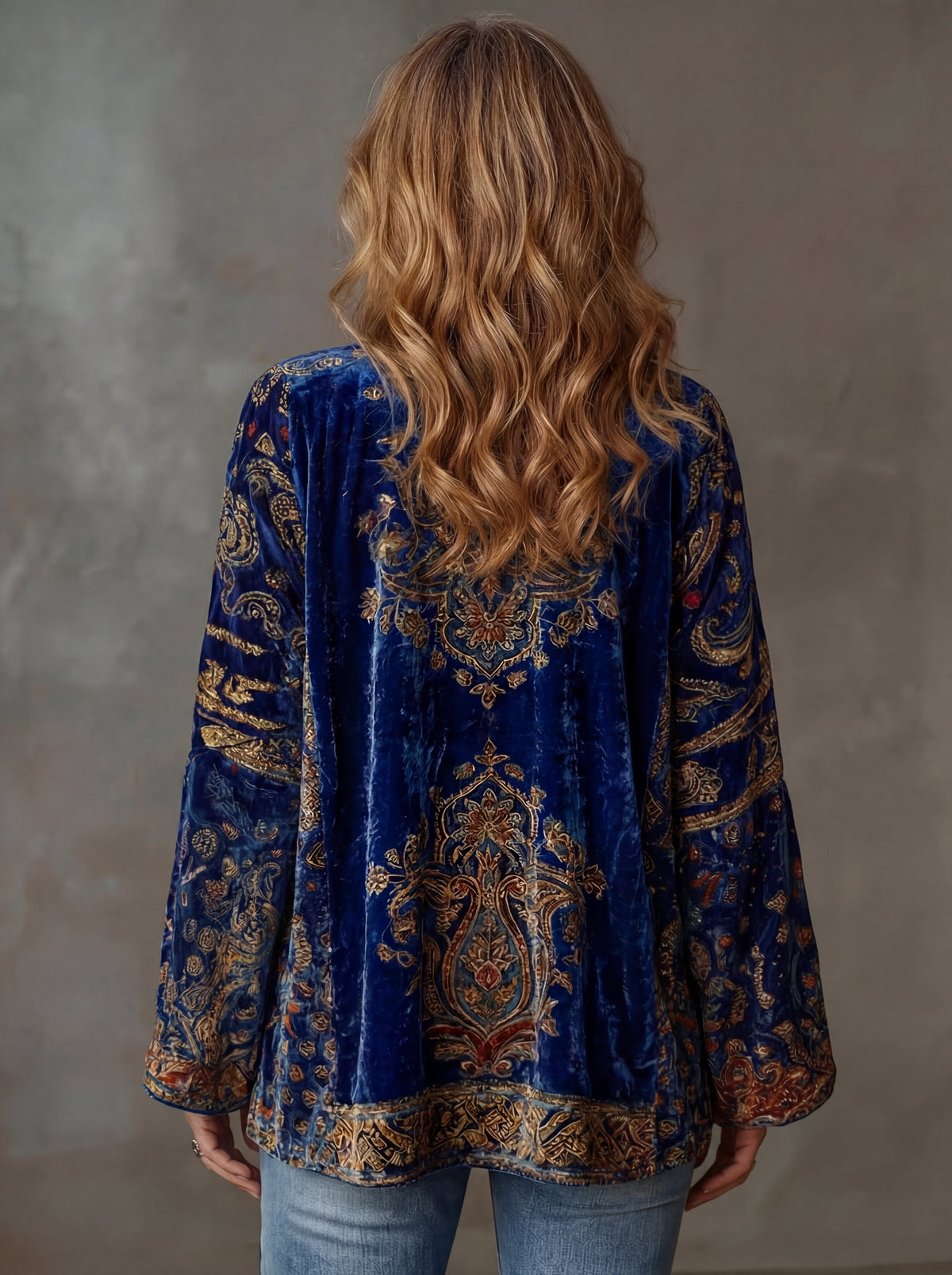 Paisley Velvet Boho Open Front Kimono Cardigan