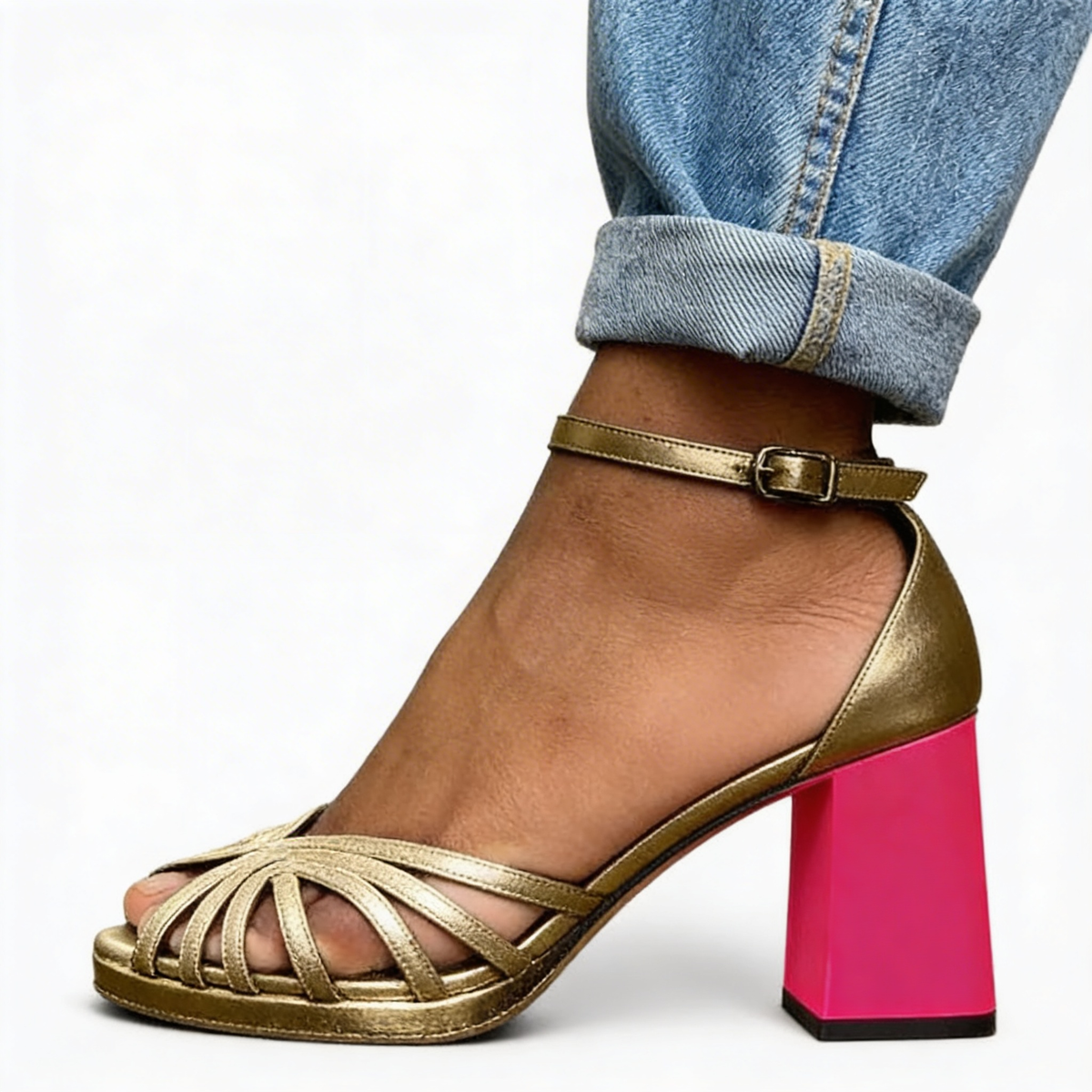 Open Toe Strappy Ankle Strap Block Heel Sandals