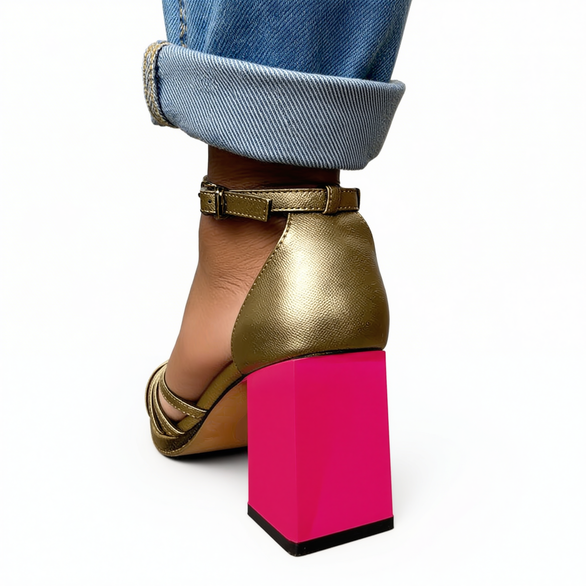 Woven Strap Ankle Buckle Block Heel Sandals
