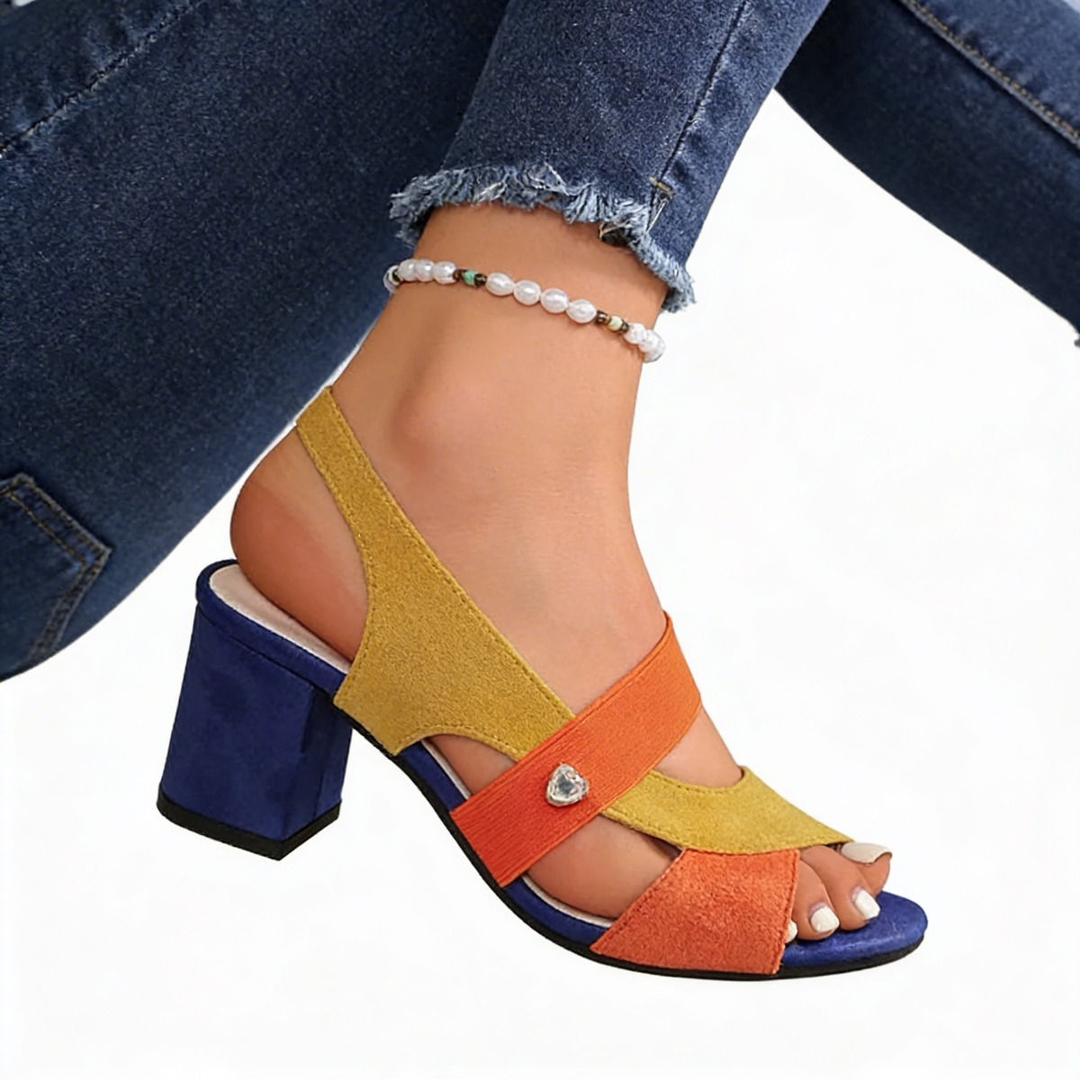 Peep Toe Elastic Strap Block Heel Sandals