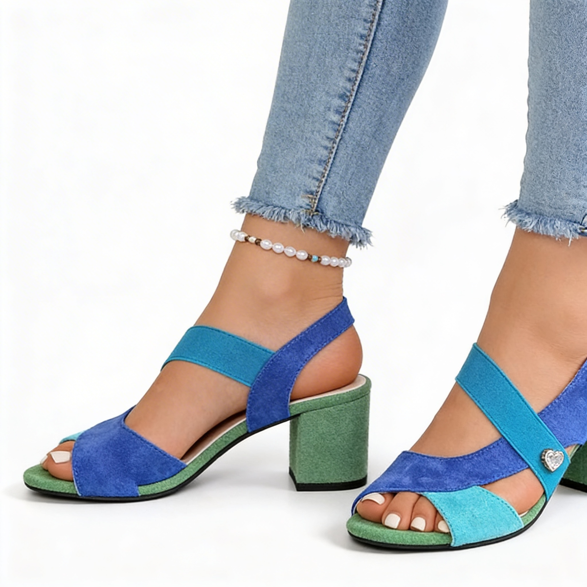 Peep Toe Elastic Strap Block Heel Sandals