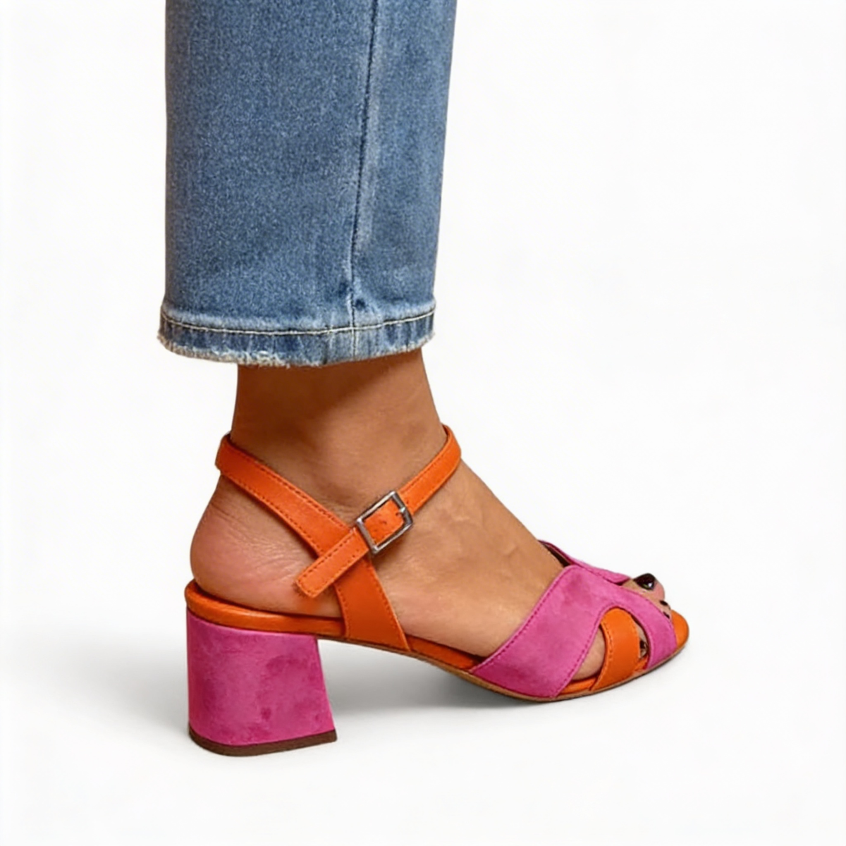 Open Toe Cross Strap Ankle Strap Block Heel Sandals