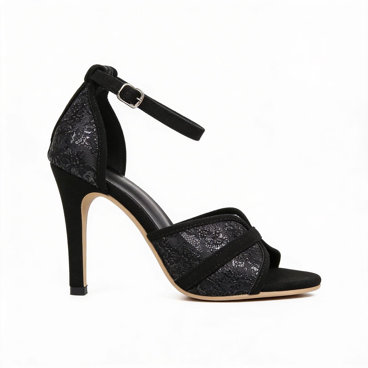 Peep Toe Ankle Strap Lace Stiletto Sandals