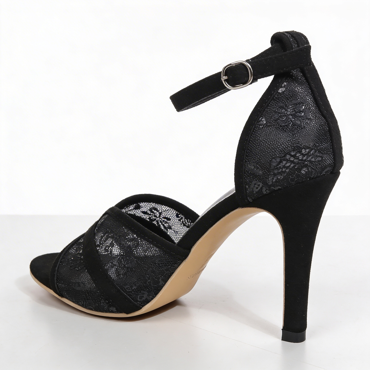 Peep Toe Ankle Strap Lace Stiletto Sandals