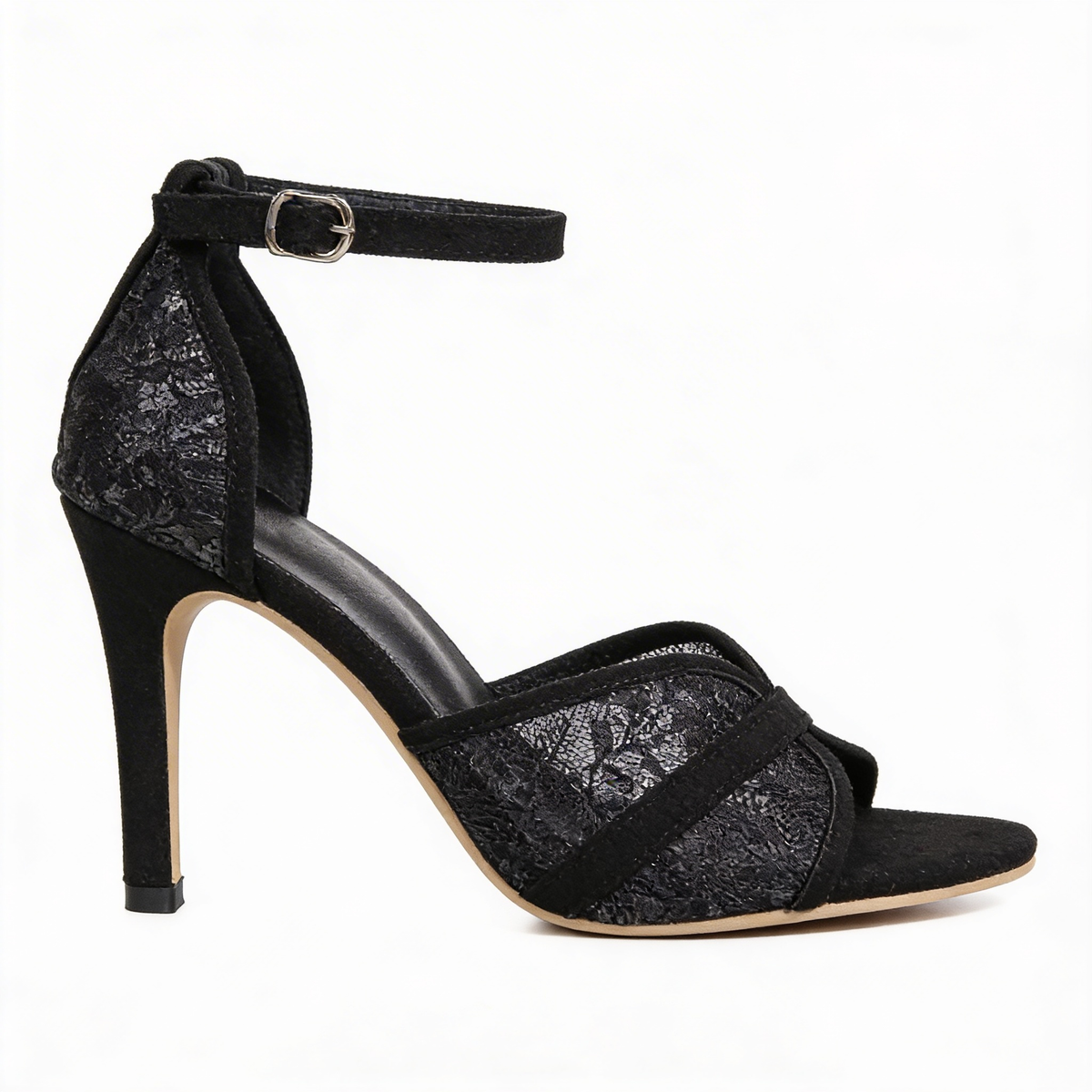 Open Toe Ankle Strap Lace Stiletto Heel Sandals