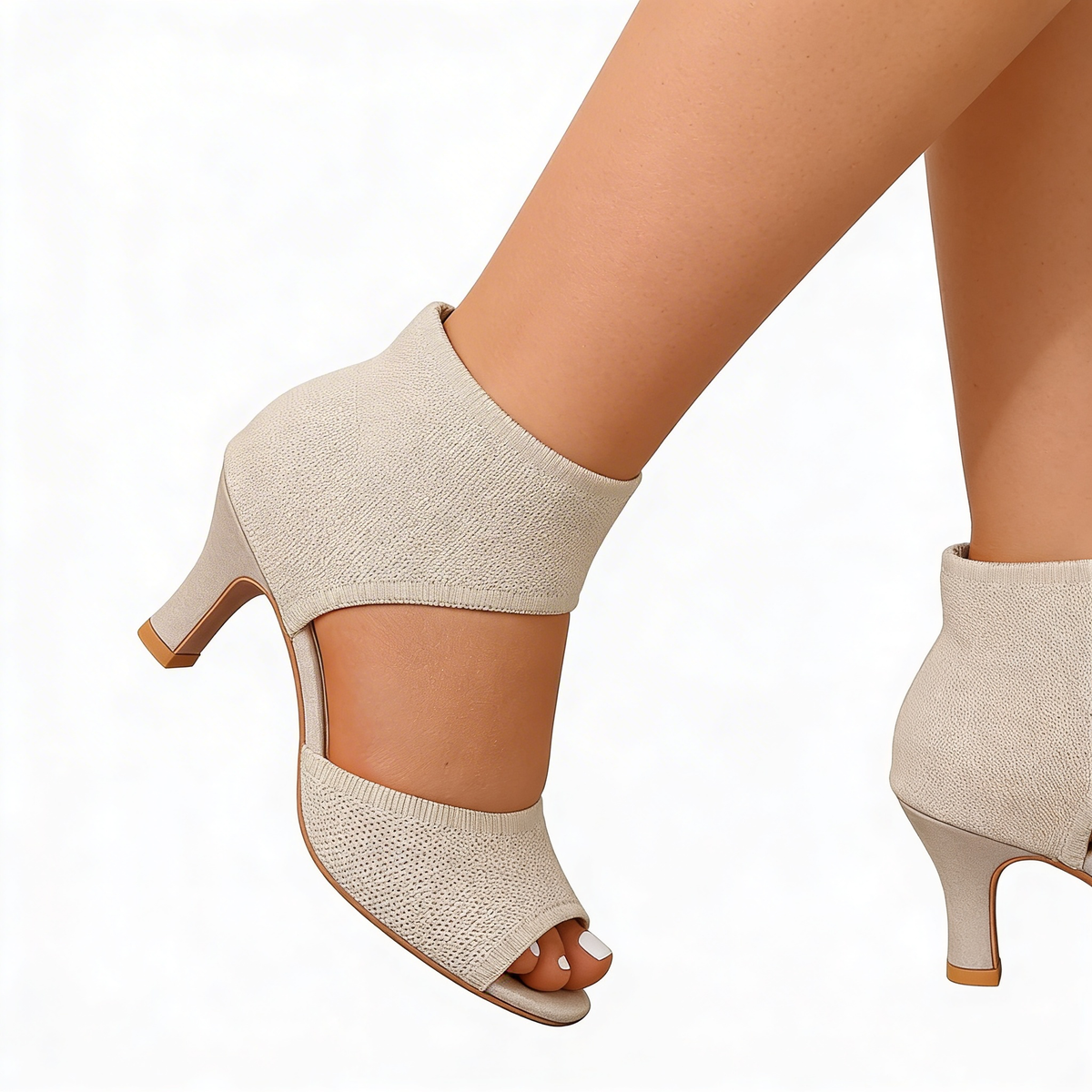 Open Toe Cut Out Kitten Heel Ankle Sandals