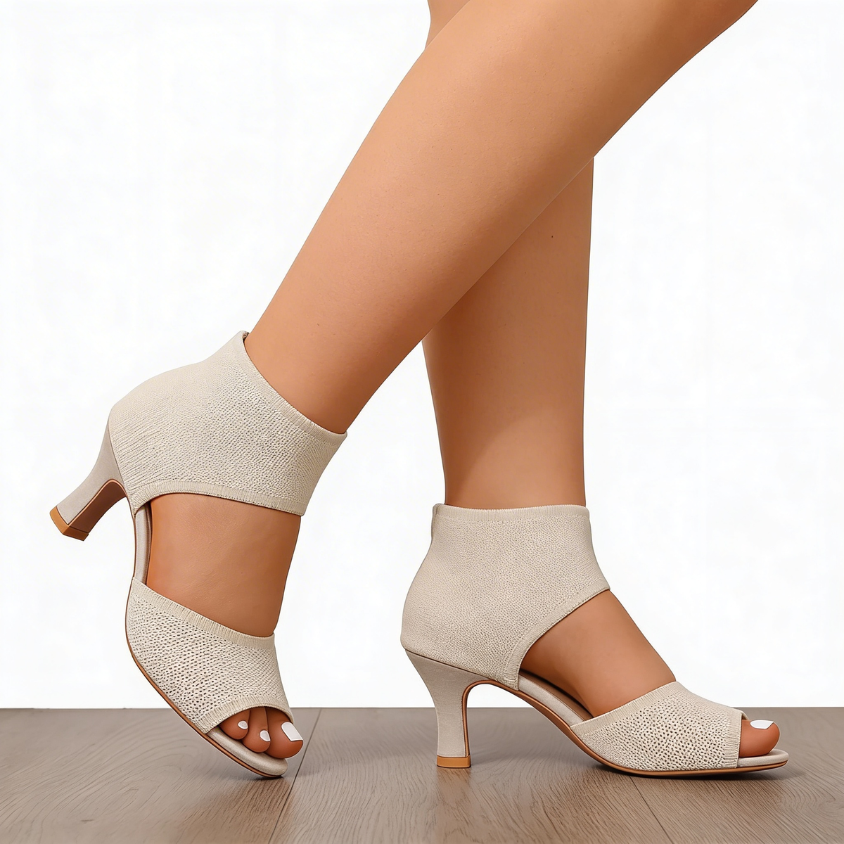 Open Toe Cut Out Kitten Heel Ankle Sandals