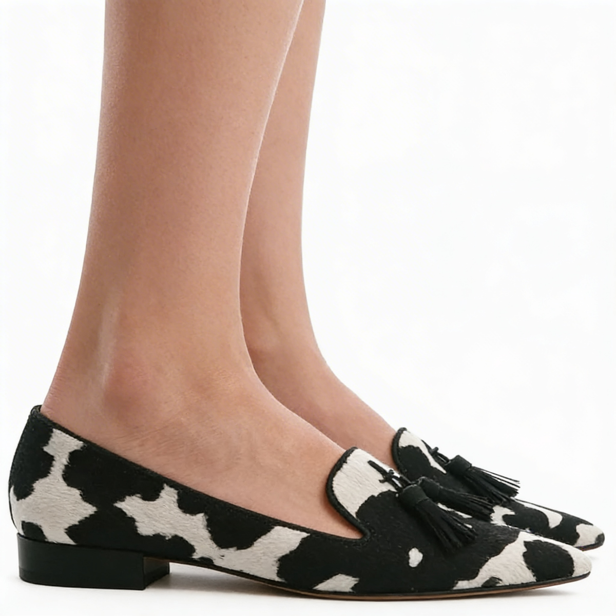 Animal Print Tassel Pointed Toe Loafer Flats
