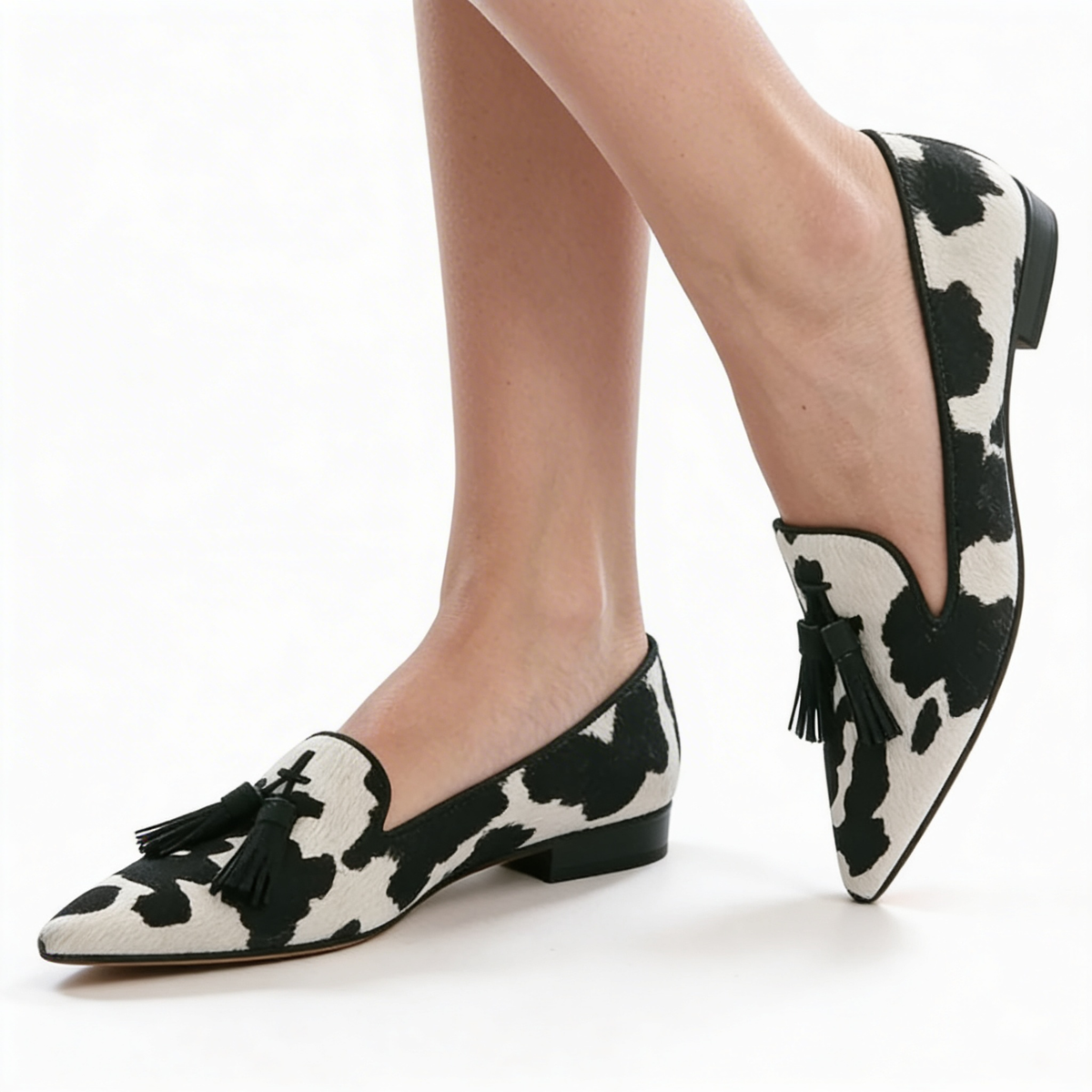 Animal Print Tassel Pointed Toe Loafer Flats