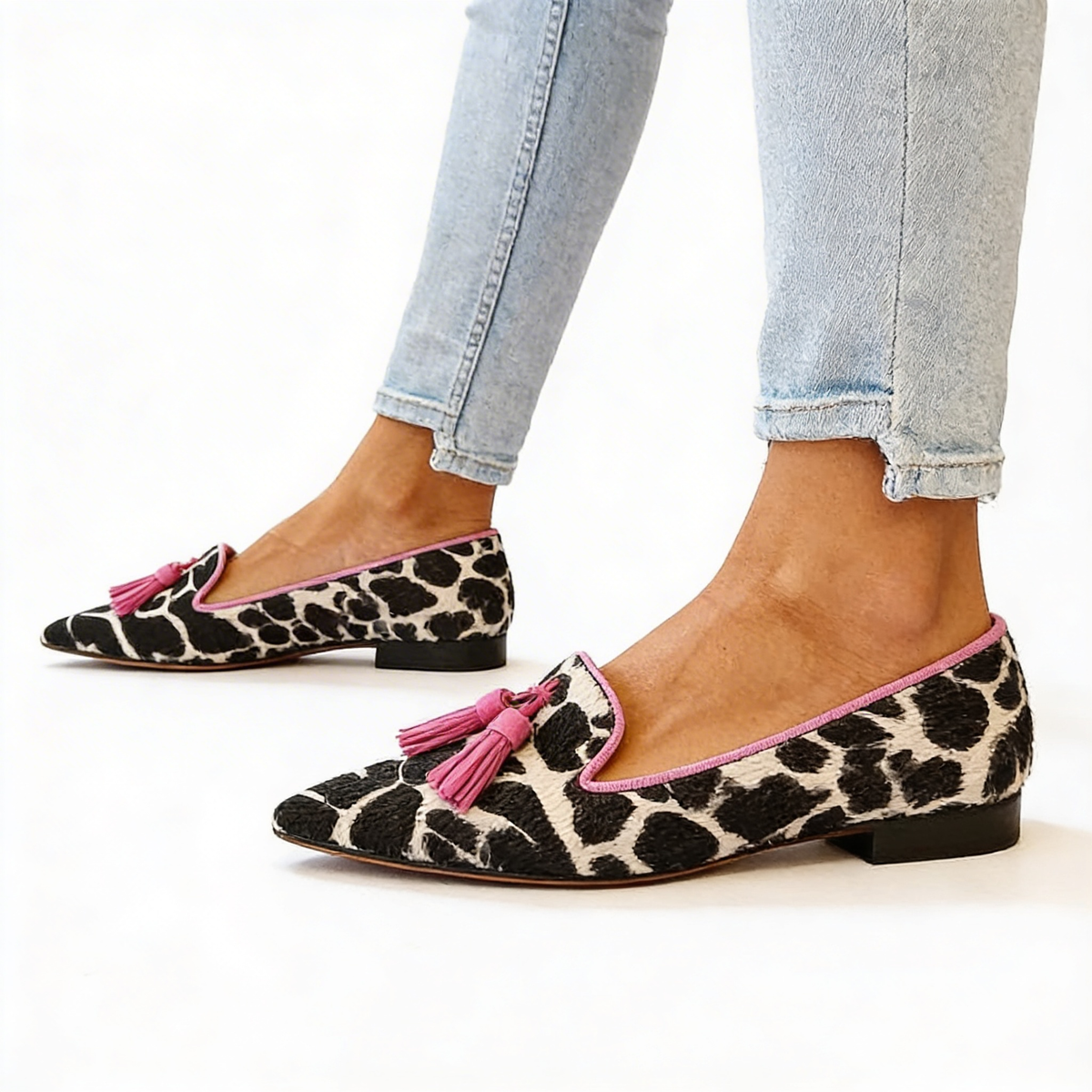 Animal Print Tassel Pointed Toe Loafer Flats