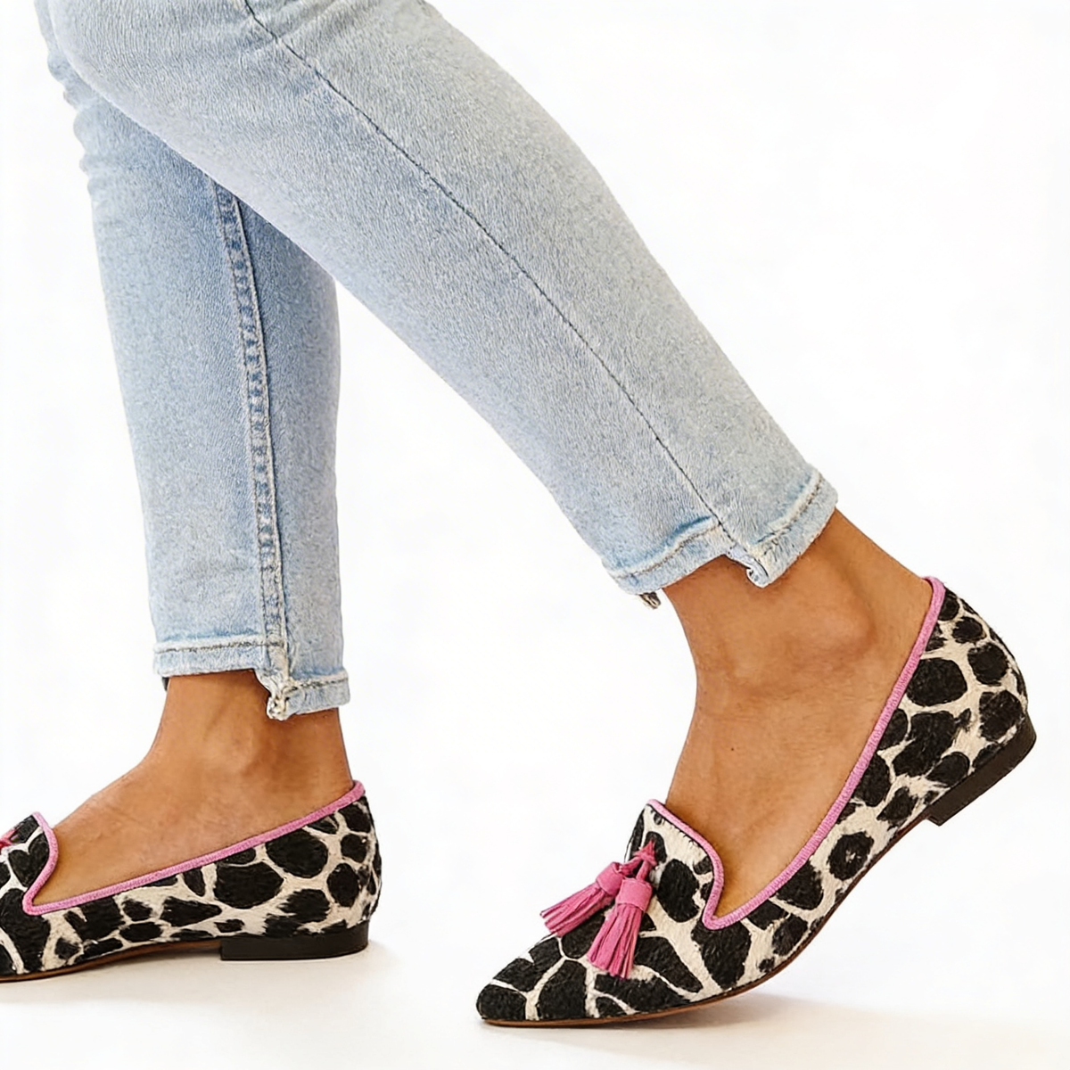 Animal Print Tassel Pointed Toe Loafer Flats