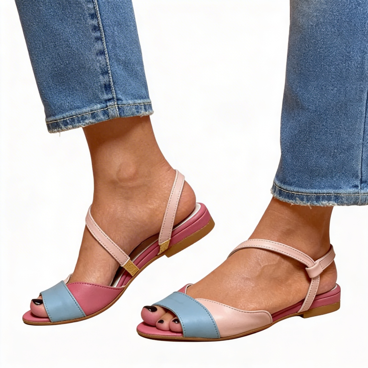 Open Toe Slingback Buckle Flat Sandals