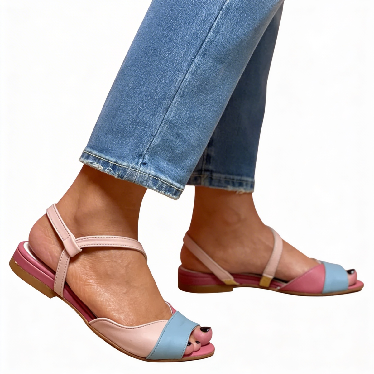 Open Toe Slingback Buckle Flat Sandals
