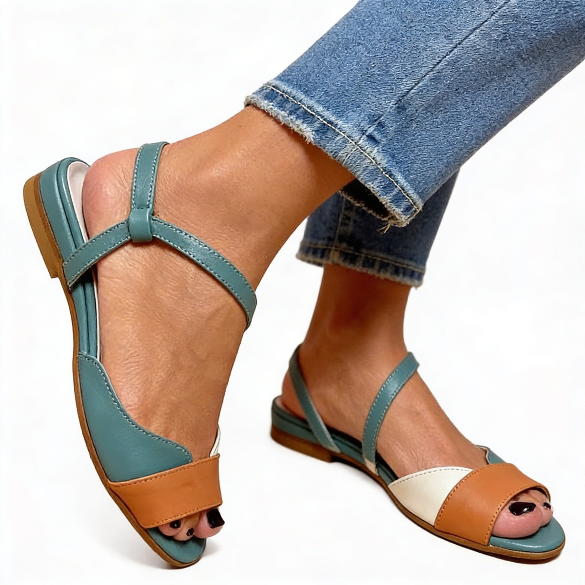 Open Toe Slingback Buckle Flat Sandals