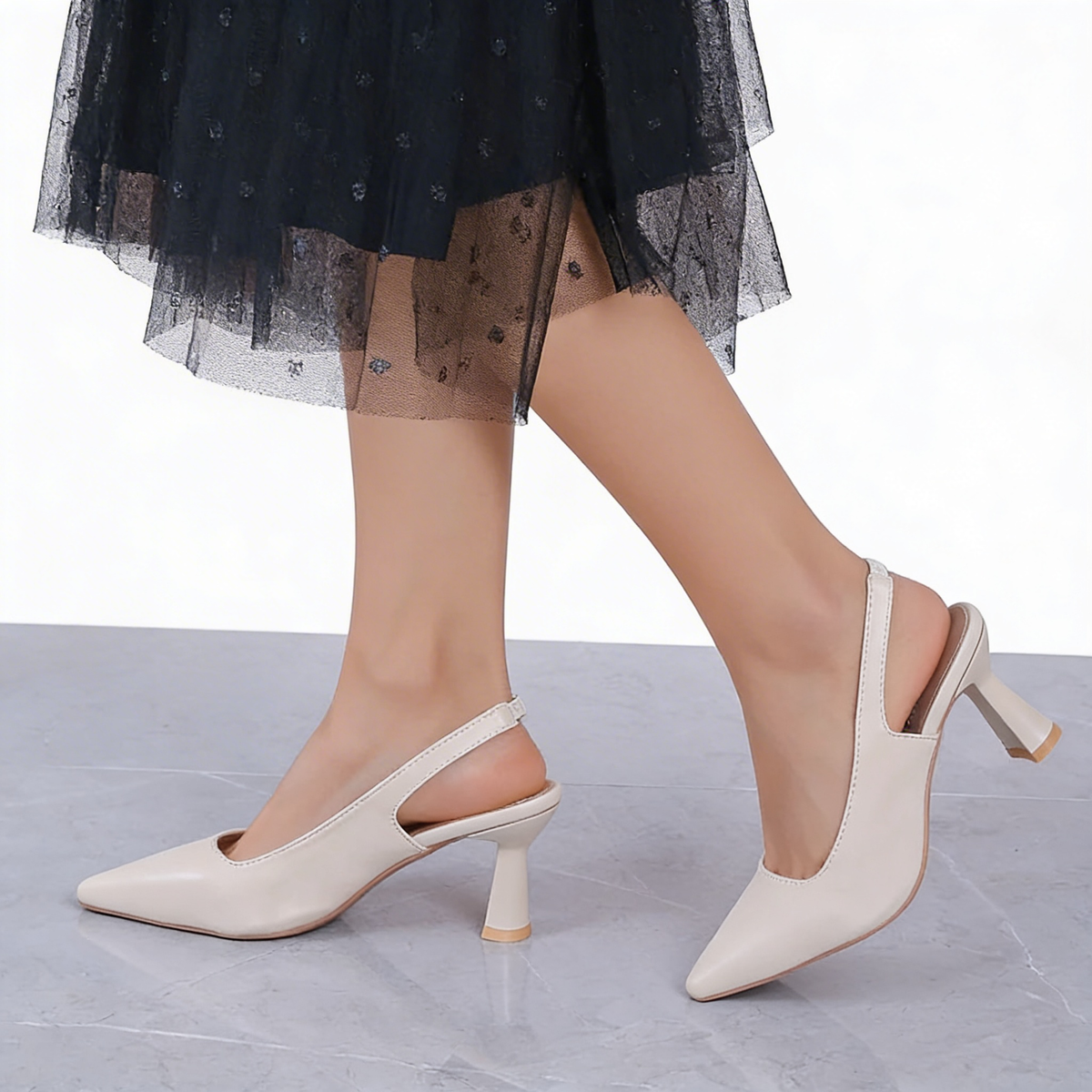 Pointed Toe Slingback Flared Stiletto Heel Pumps 10