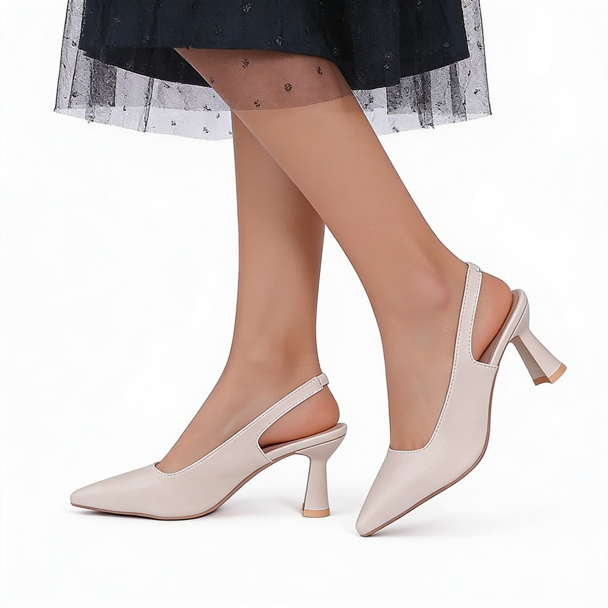 Pointed Toe Slingback Flared Stiletto Heel Pumps 6