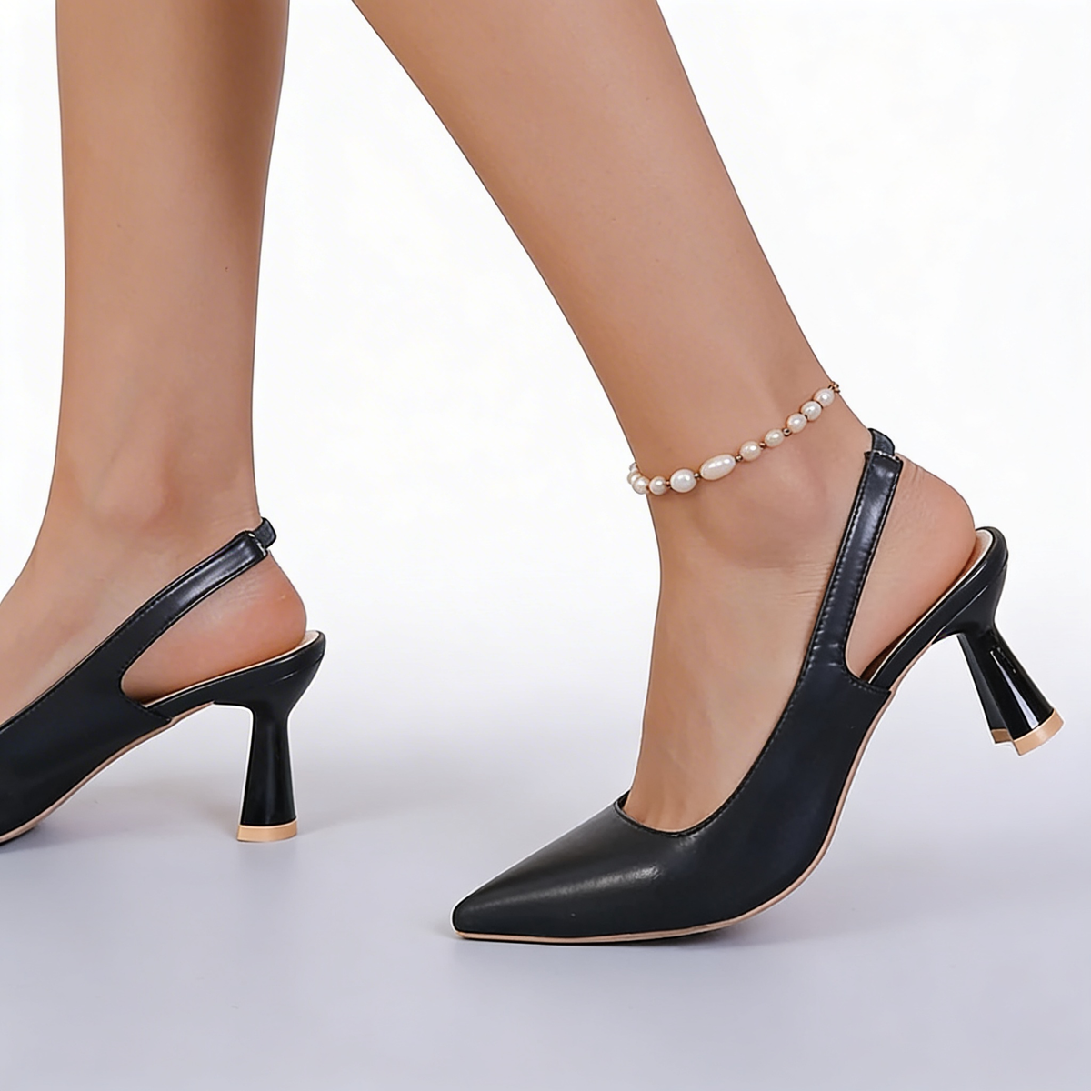 Pointed Toe Slingback Flared Stiletto Heel Pumps 12