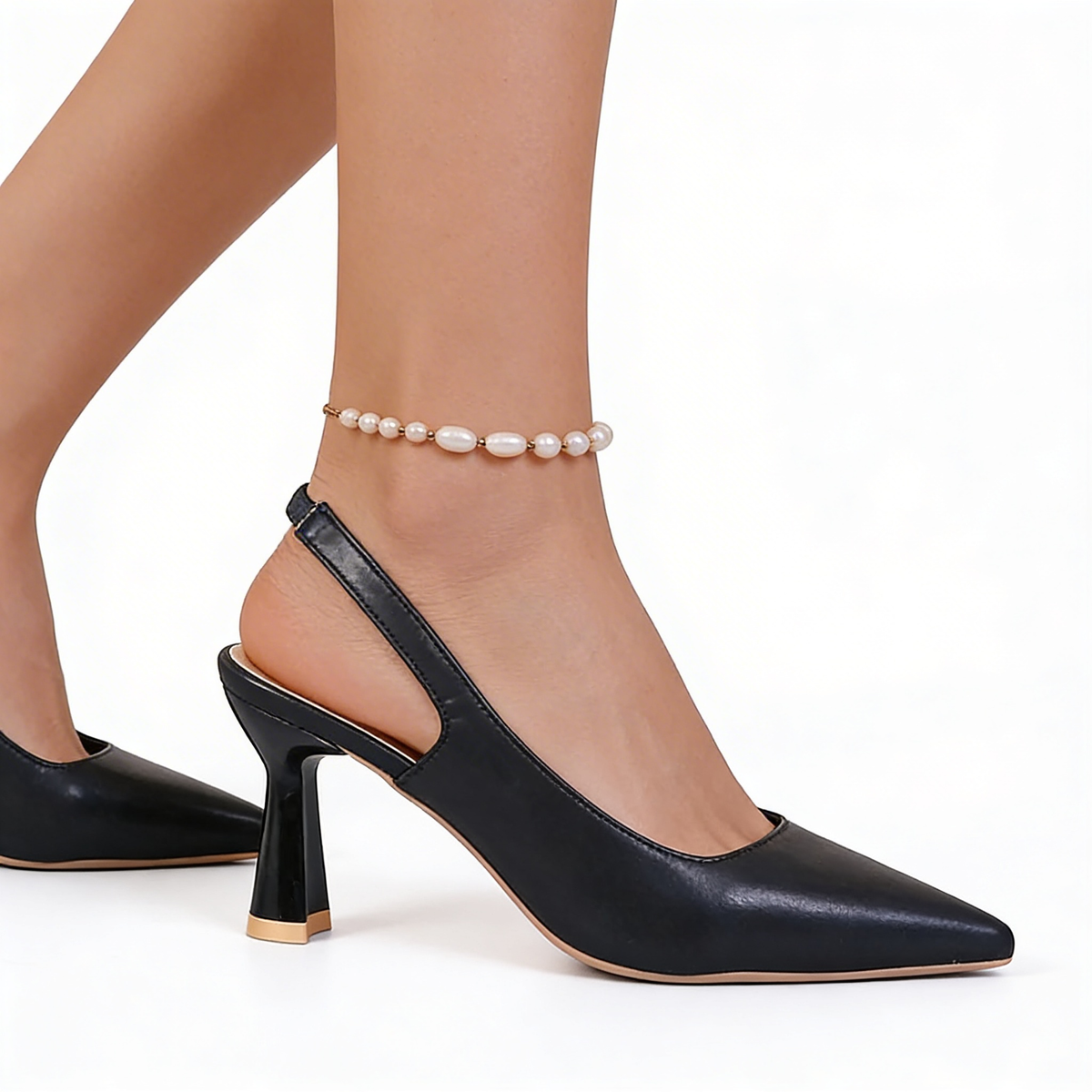 Pointed Toe Slingback Flared Stiletto Heel Pumps 8