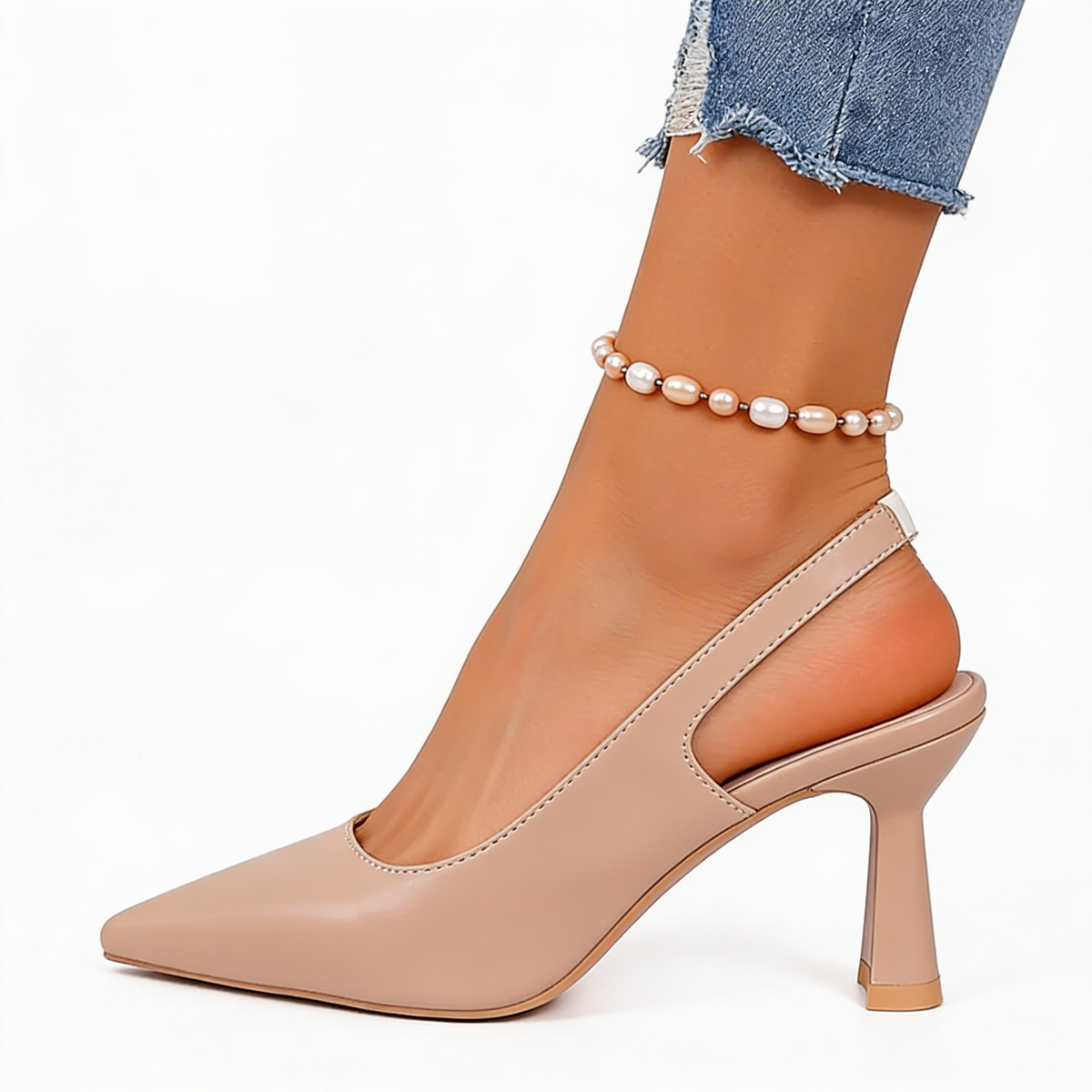 Pointed Toe Slingback Flared Stiletto Heel Pumps