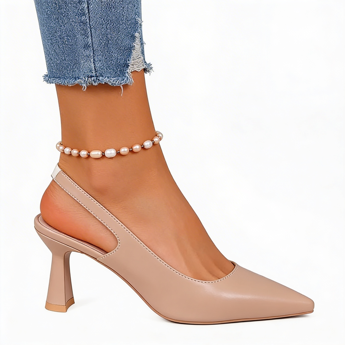Pointed Toe Slingback Flared Stiletto Heel Pumps 5