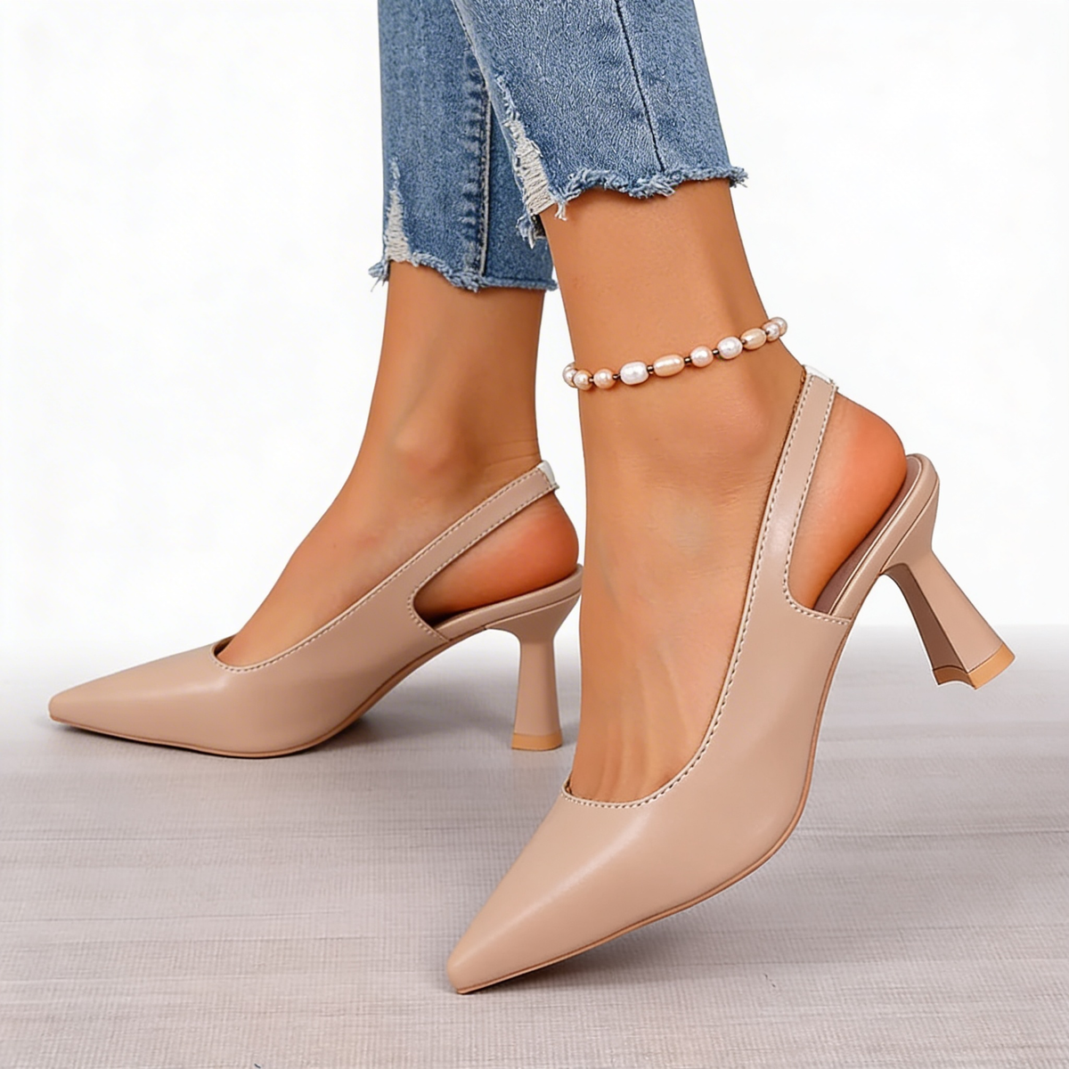 Pointed Toe Slingback Flared Stiletto Heel Pumps 2