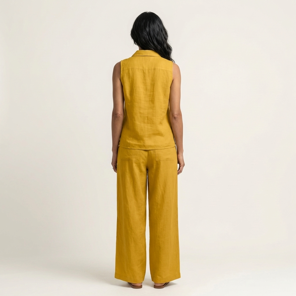 Sleeveless Collared Wrap Top and Tapered Leg Pants Two Piece Set