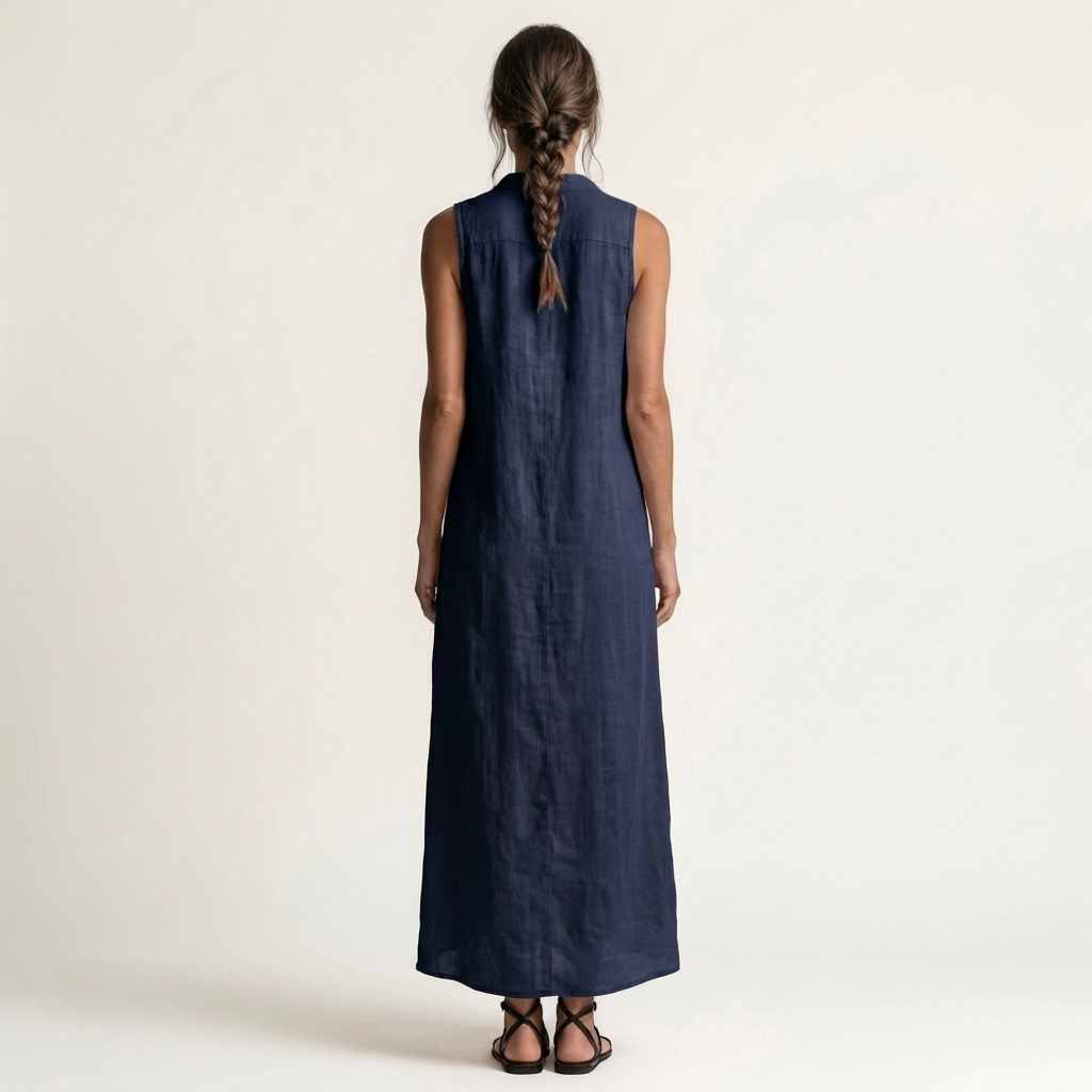 Collared Button Front Sleeveless Maxi Shirt Dress