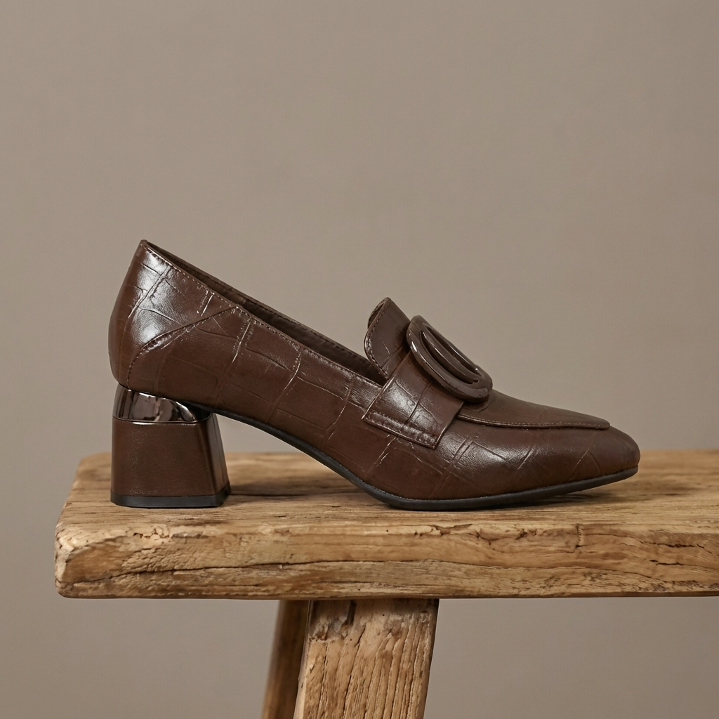 Square Toe Buckle Block Heel Loafer Pumps